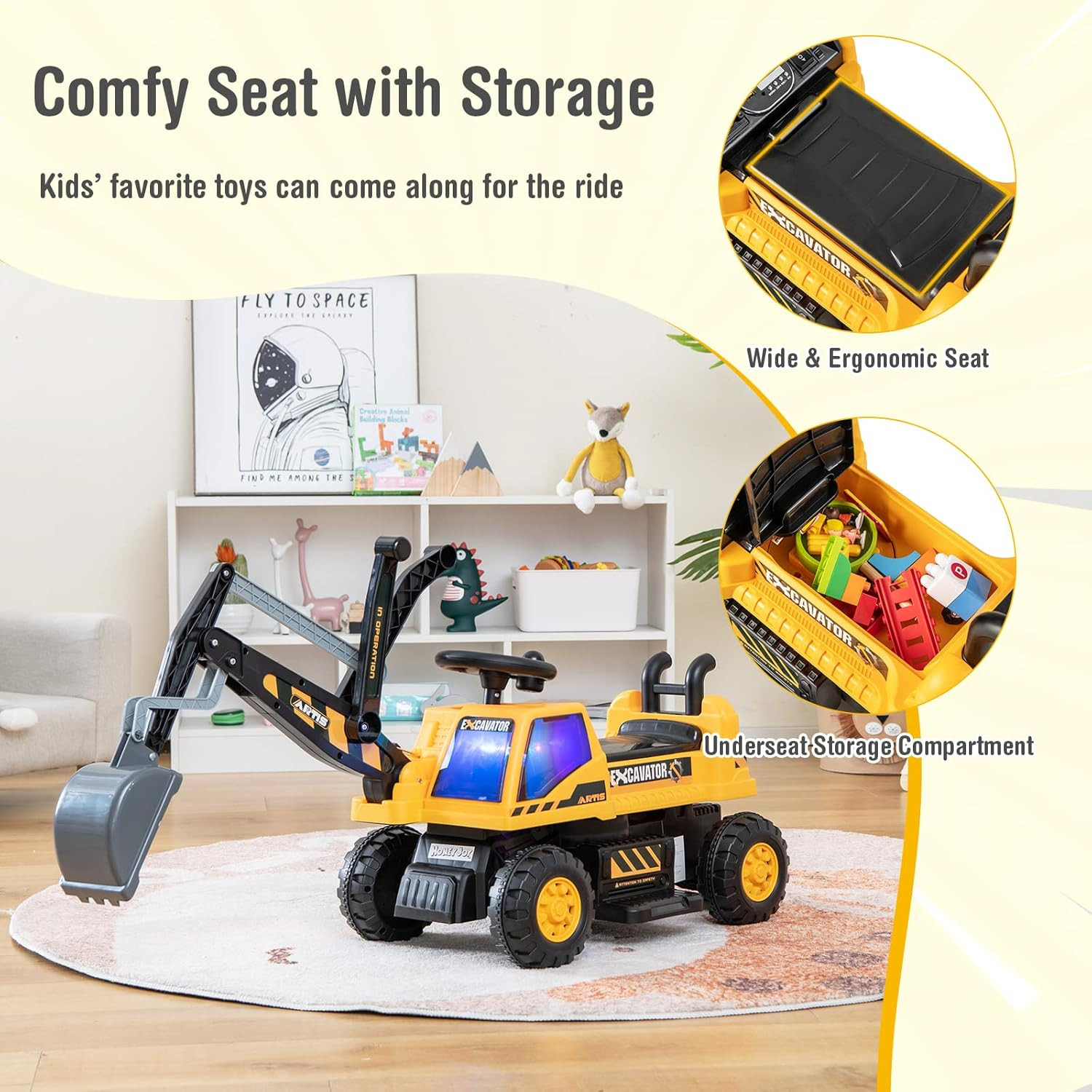 Ride on Excavator, 6V Battery Powered Ride on Construction Vehicles for Kids, un