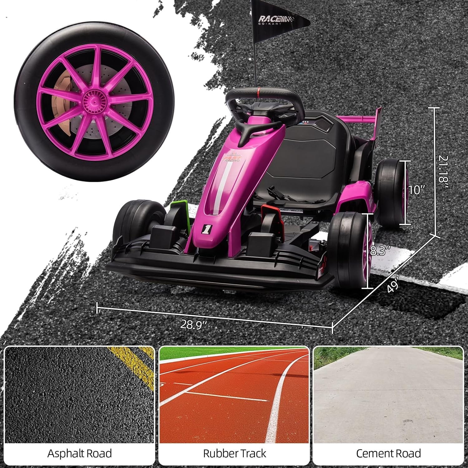 24V Electric Drift Kart 7.5mph Variable High Speed Drifting Ride On Car Race Toy
