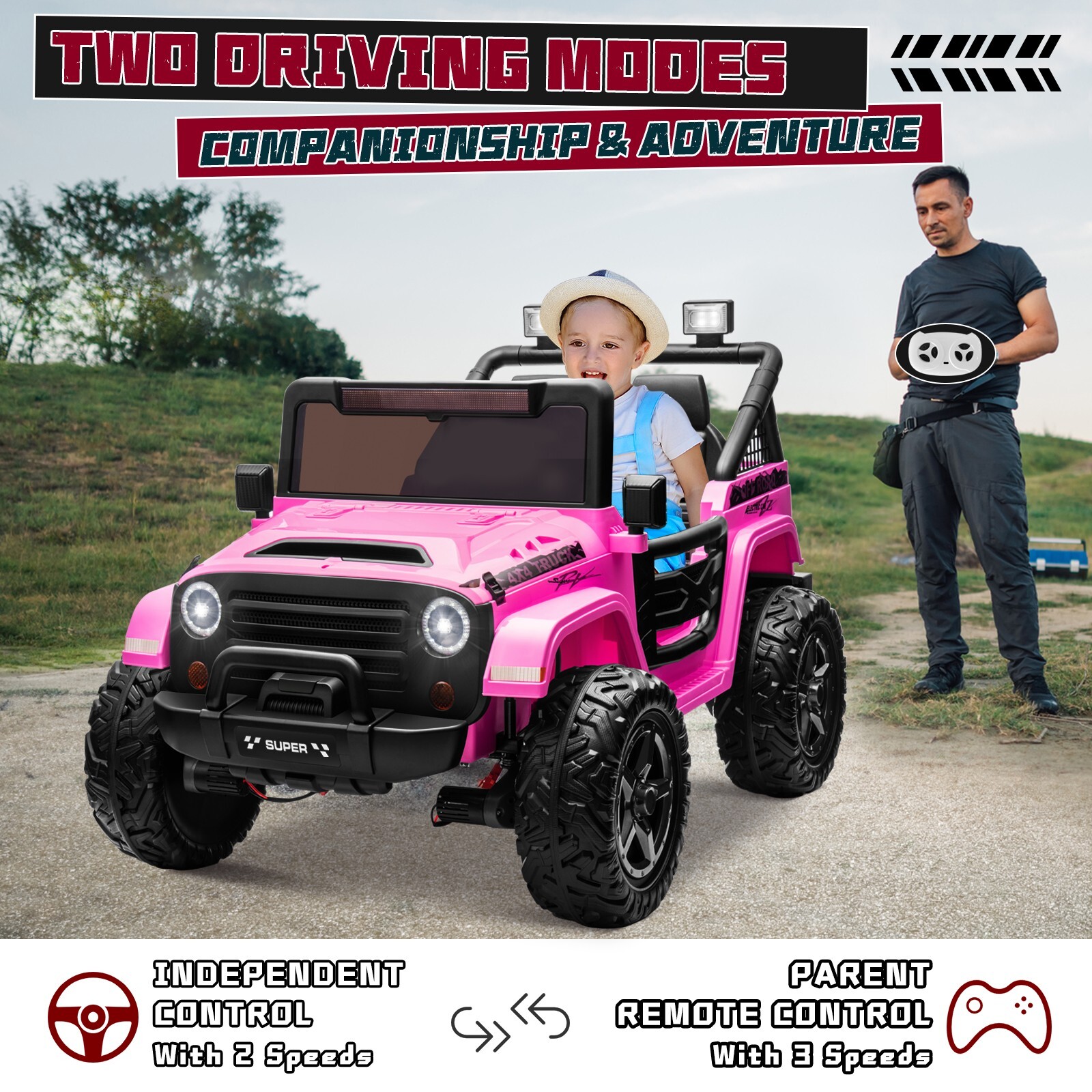 ZEOPHOL Kid Electric Ride On Truck Car 24V 9AH Battery Power Car 4WD/2WD Purple
