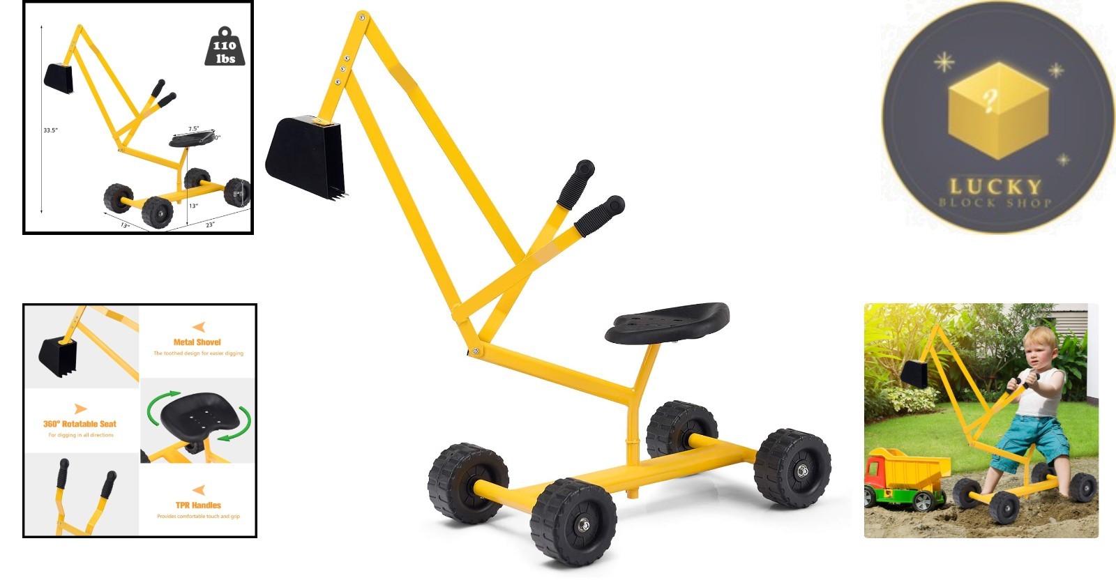 Sturdy Kids Excavator Toy with Rotating Seat & Wheels for All-Season Play