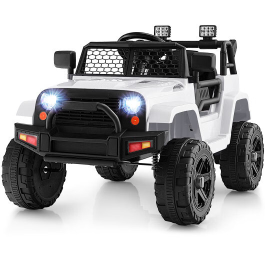12V Kids Ride On Truck w/ Remote Control & LED Headlights – White