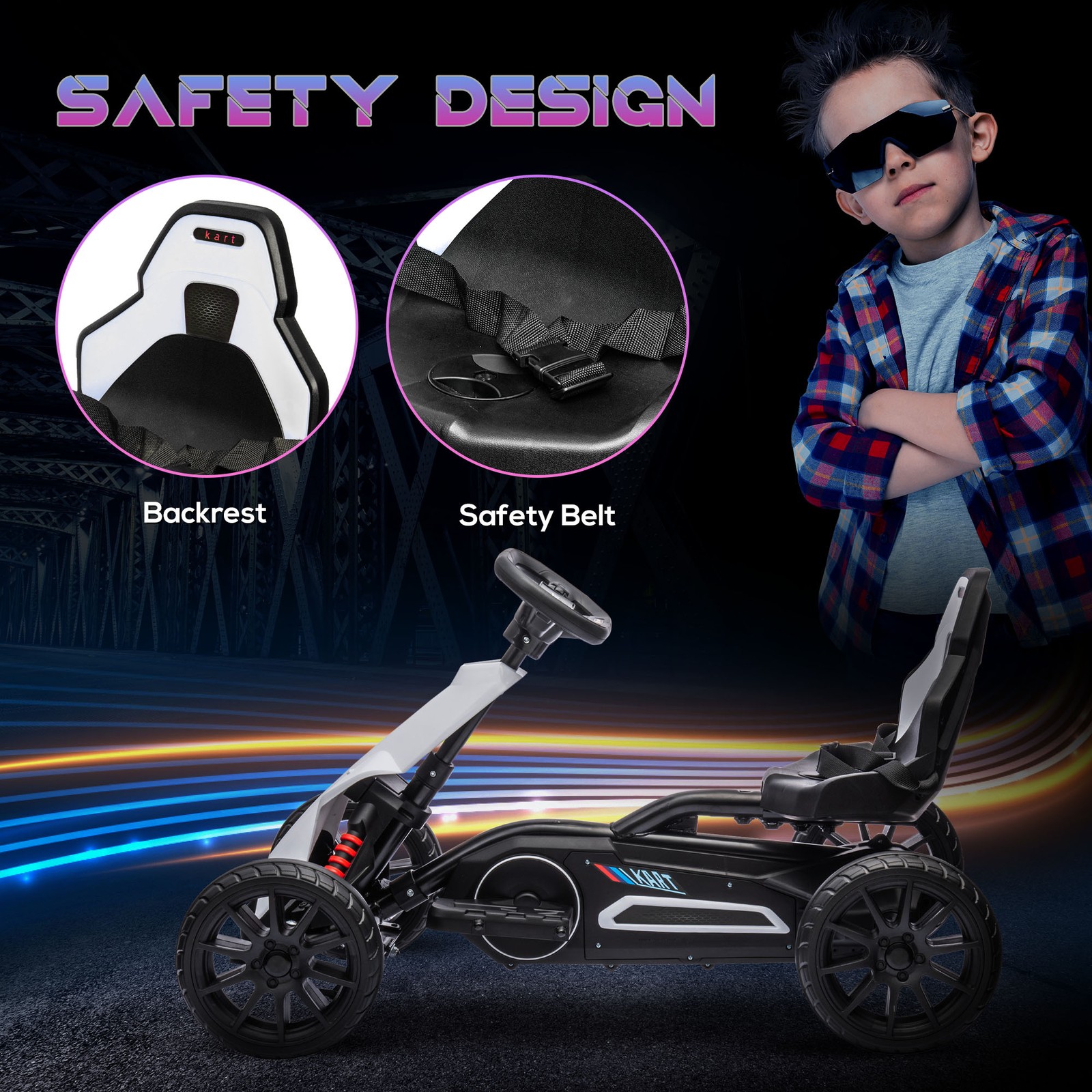 12V Electric Go Kart for Kids w/ Adjustable Speed, White