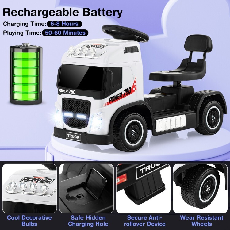 6V Power Battery 2-in-1 Kids Electric Ride-on Truck Car w/Height Adjustable Seat