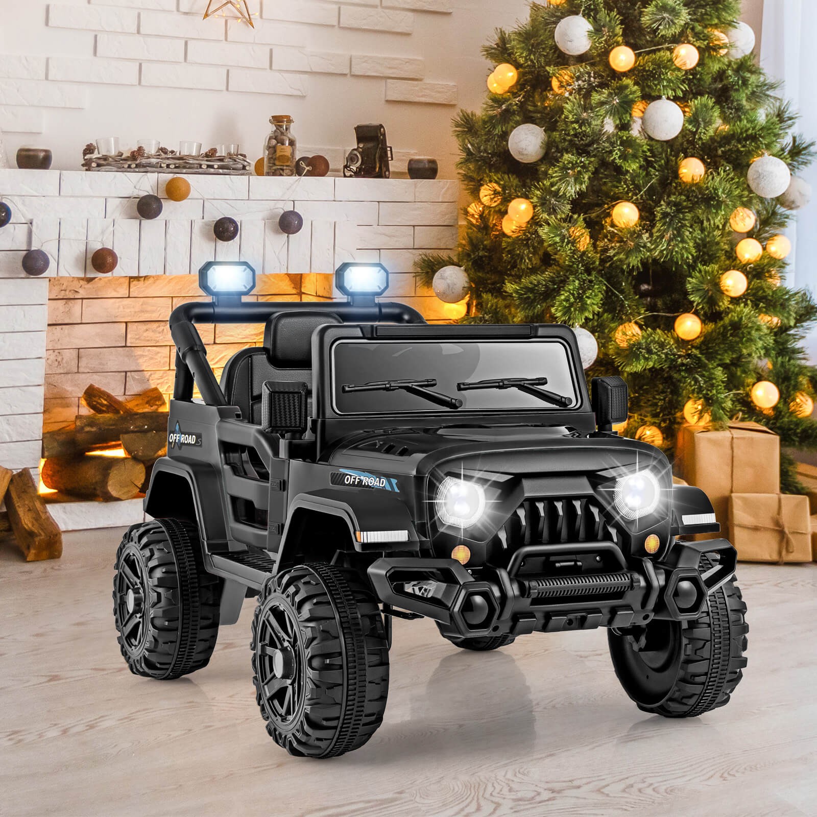 12V Kids Ride on Truck Car w/Remote Control, Threaded Wheels 3 Speeds LED Lights