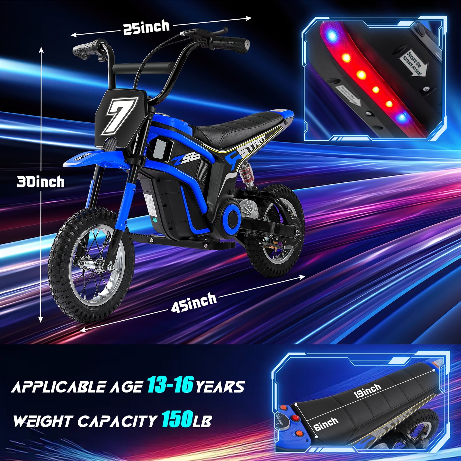 24V Ride-On Off Road Dirt Bike Electric Motorcycle 2 Speed 350W For Kids 13+