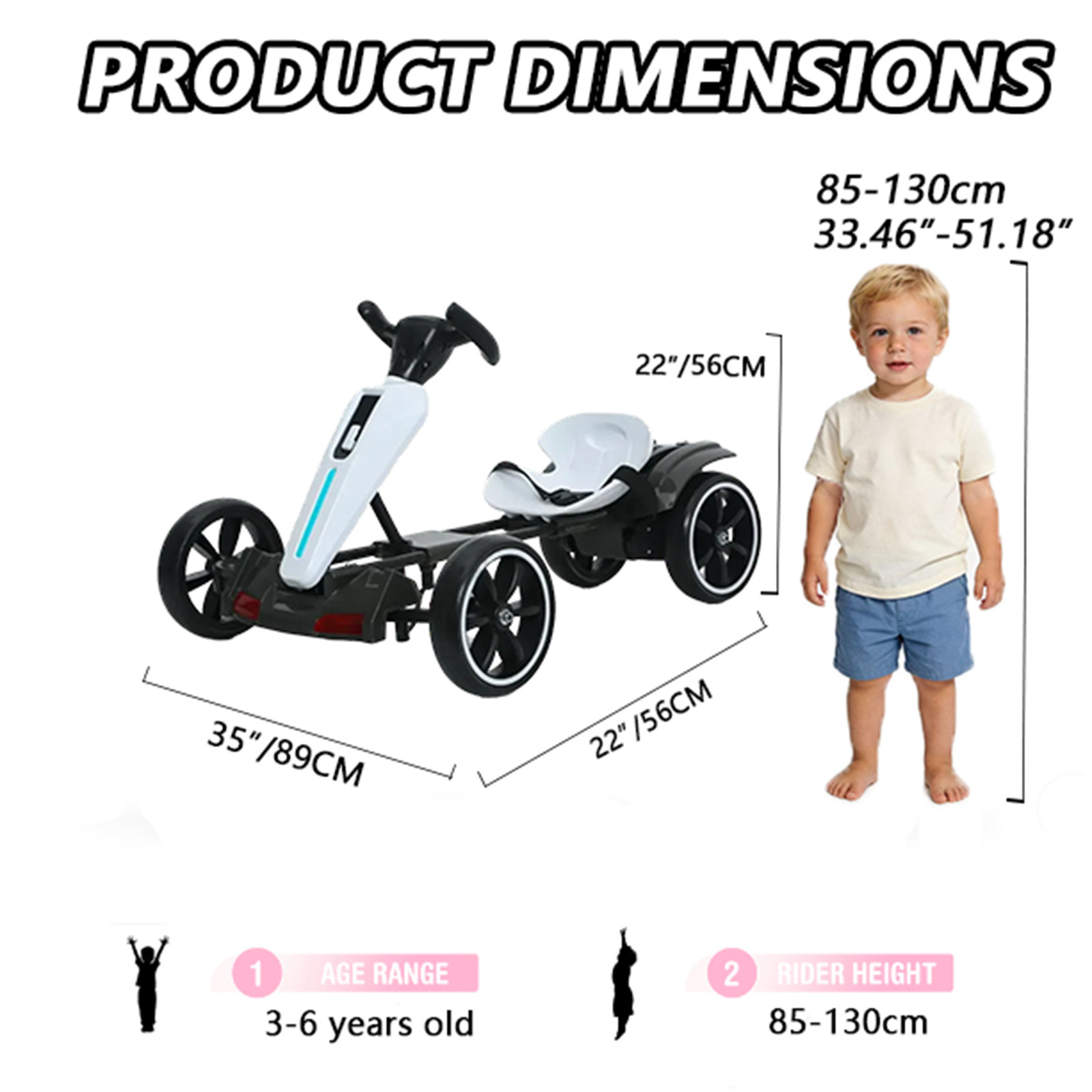 12V Electric Go Kart for Kids Drift Kart Ride on Toy with Adjustable Seat, White