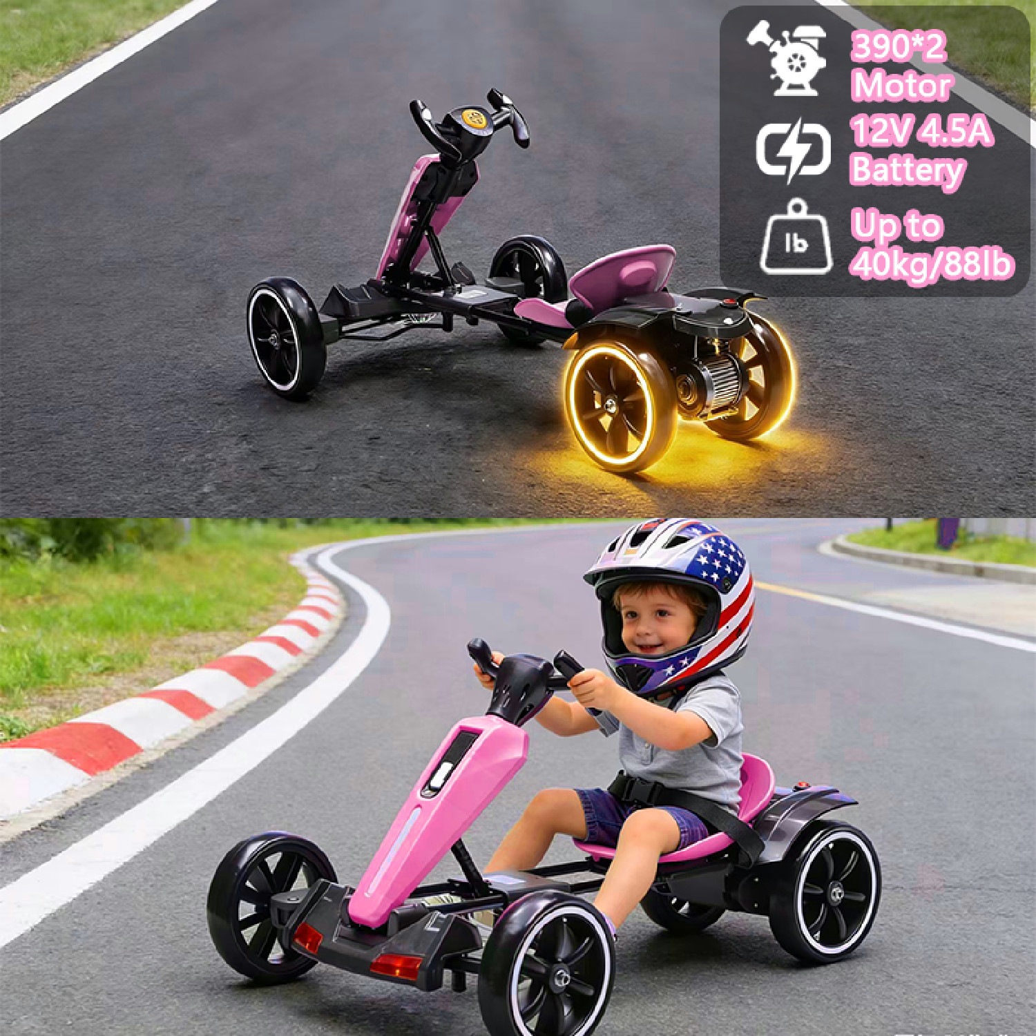 12V Electric Kids Pedal Go Kart Adjustable Seat Ride On Toy 3-6 Years Magenta