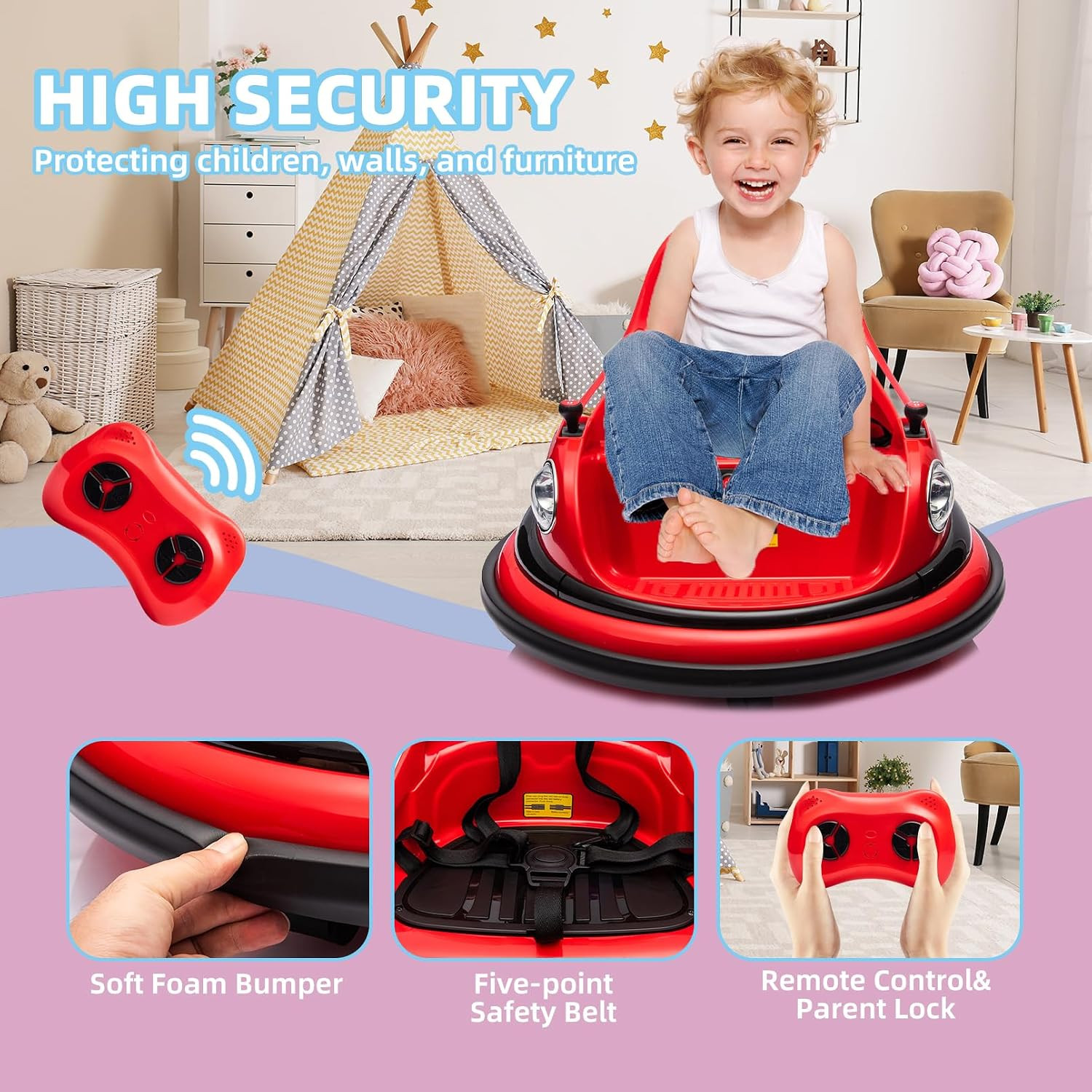 12V Bumper Car for Kids, Bumper Car for Toddlers W/Remote Control, Electric Ride