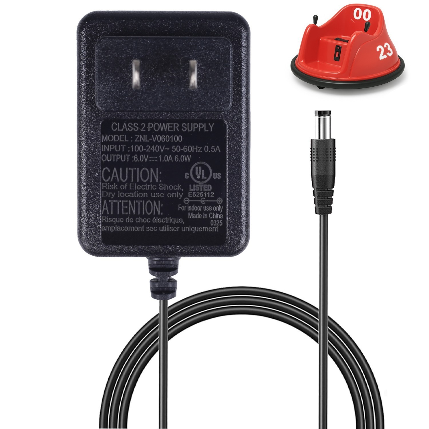 6V Battery Bumper Car Toy Power Adapter, 6 Volt Charger for Kids Electric Cars