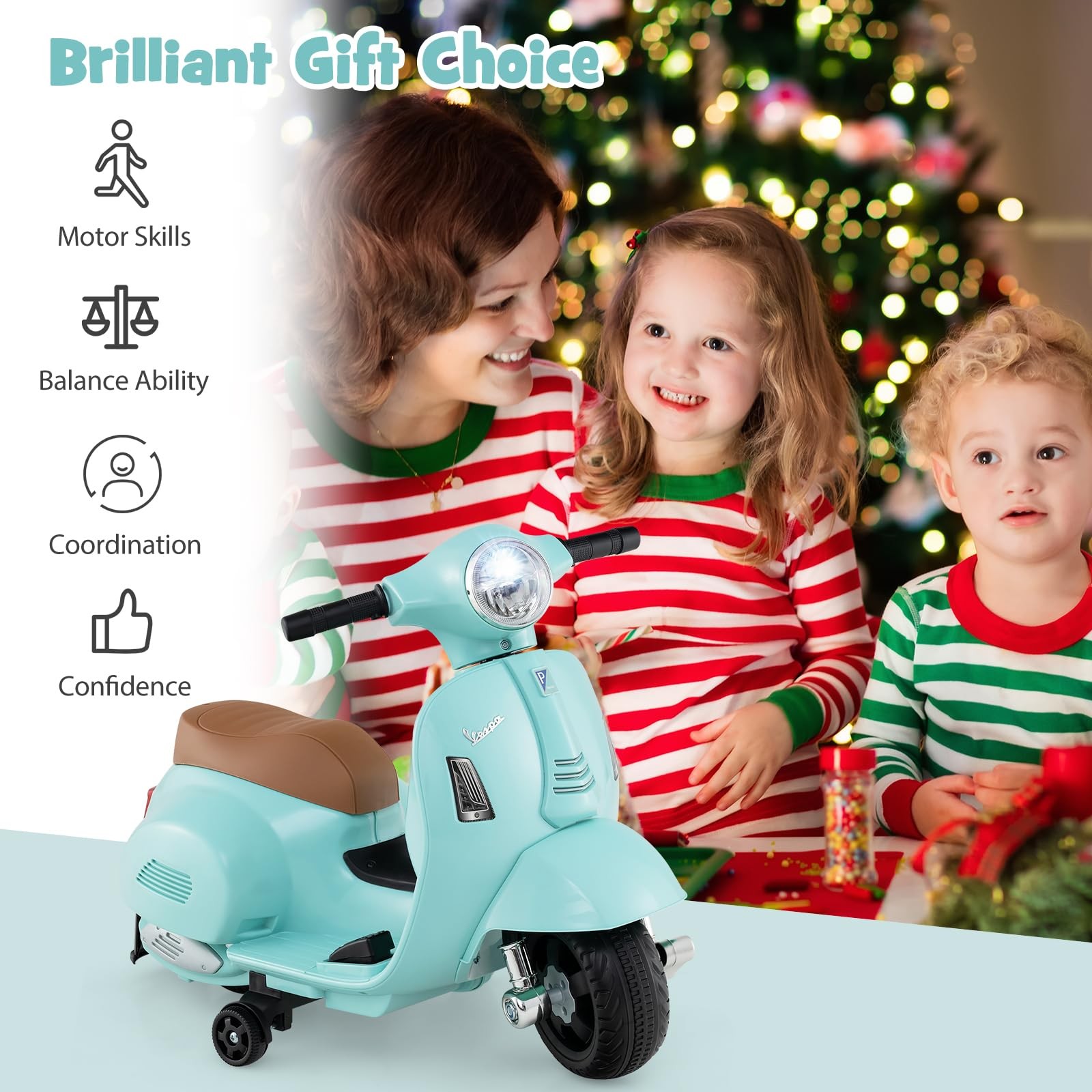 Costzon Toddler Motorcycle Licensed Vespa Ride On Motorcycle Training Wheels