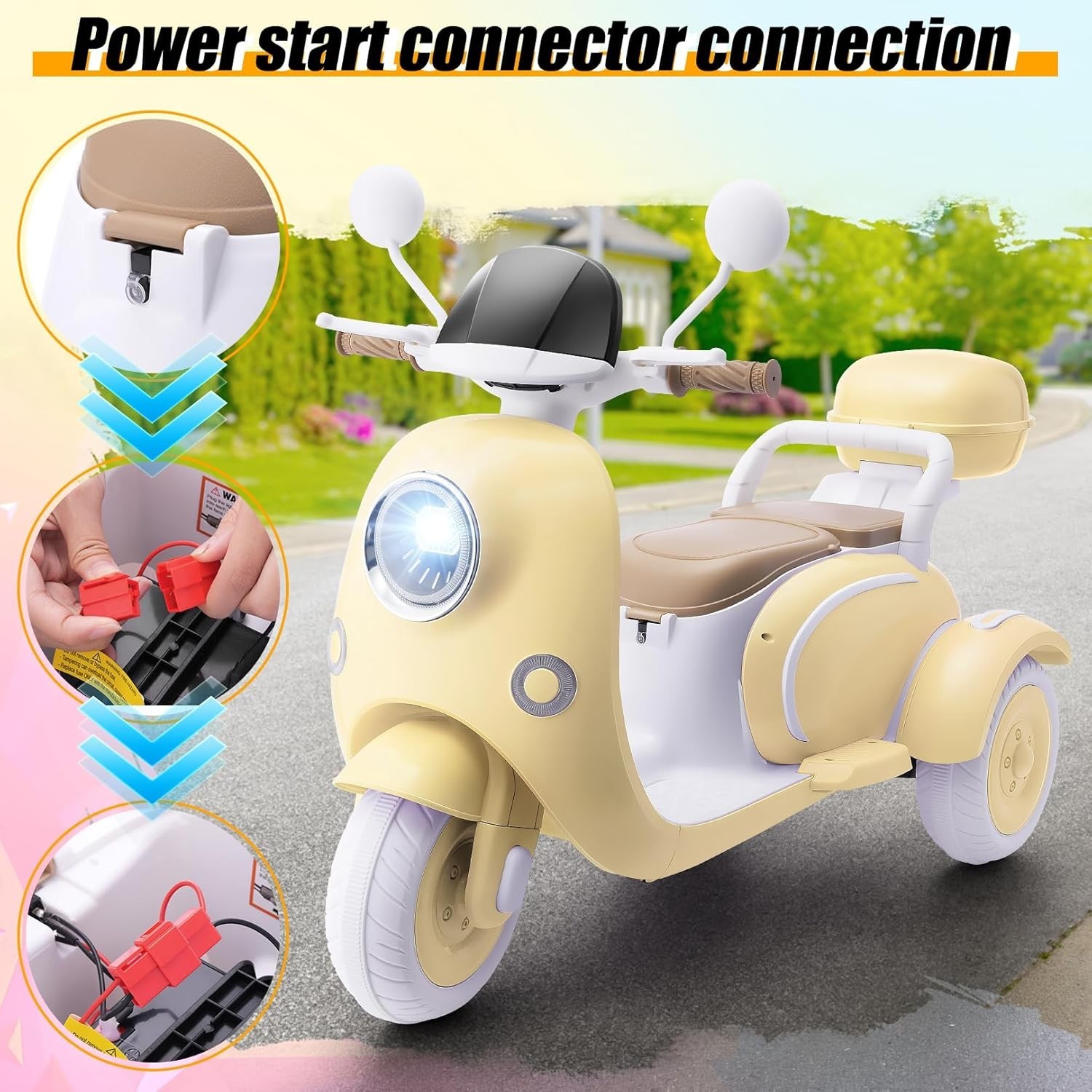 2 Seater Kids Electric Motorcycle 3 Wheels Moped 12V Dual Motor Ideal Kids Gift*