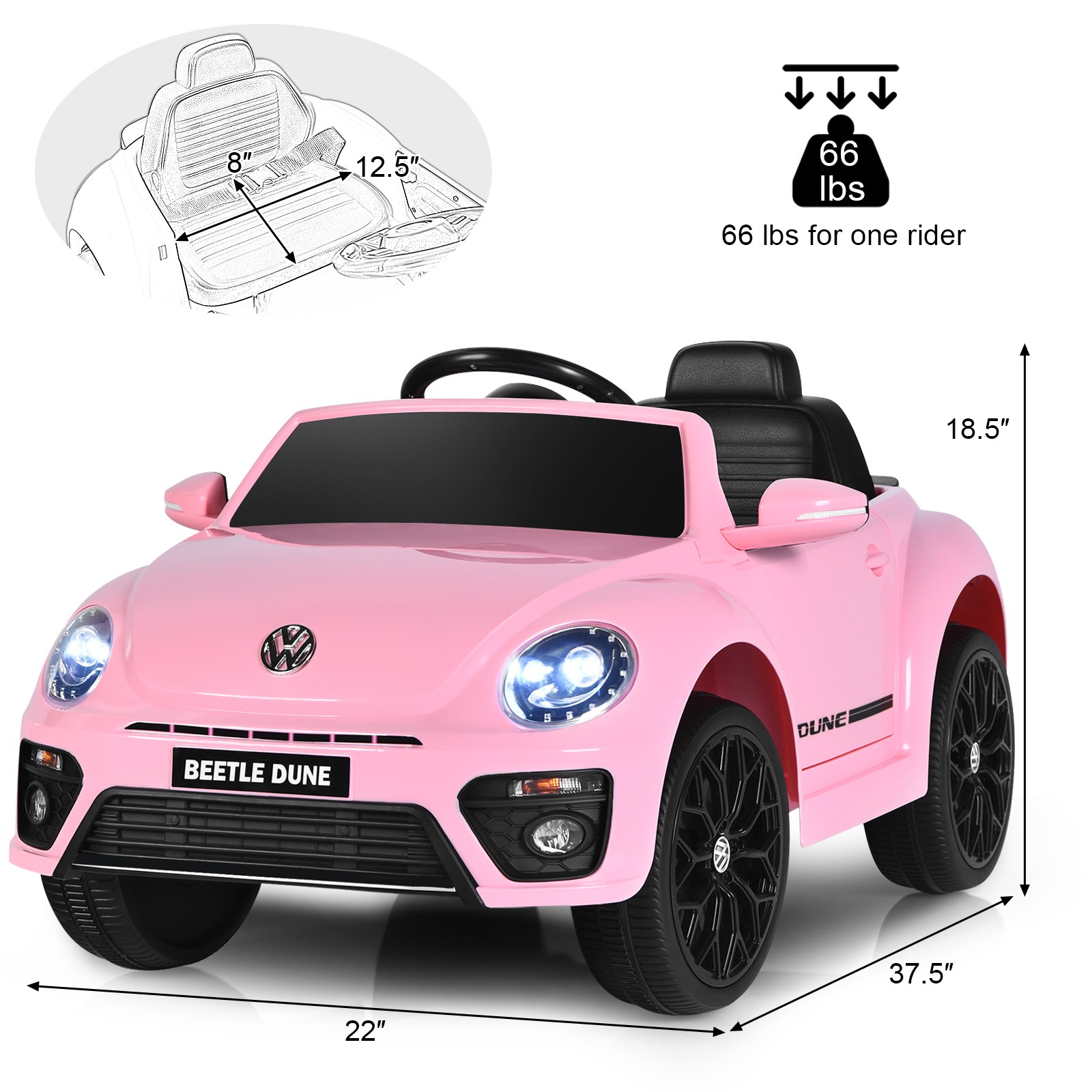 12V Kids Ride On Car Licensed Volkswagen Beetle w/ Remote Control & Music