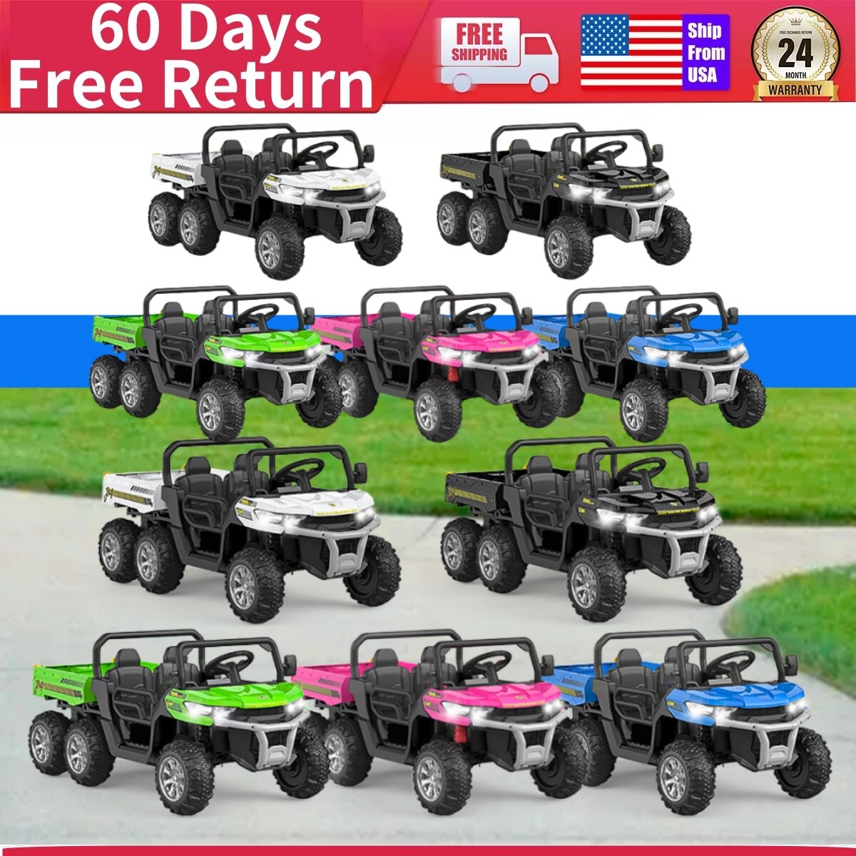 🍊24V Two Seaters Ride On Dump Truck with Electric Dump Bed 6 Wheeler Kids UTV