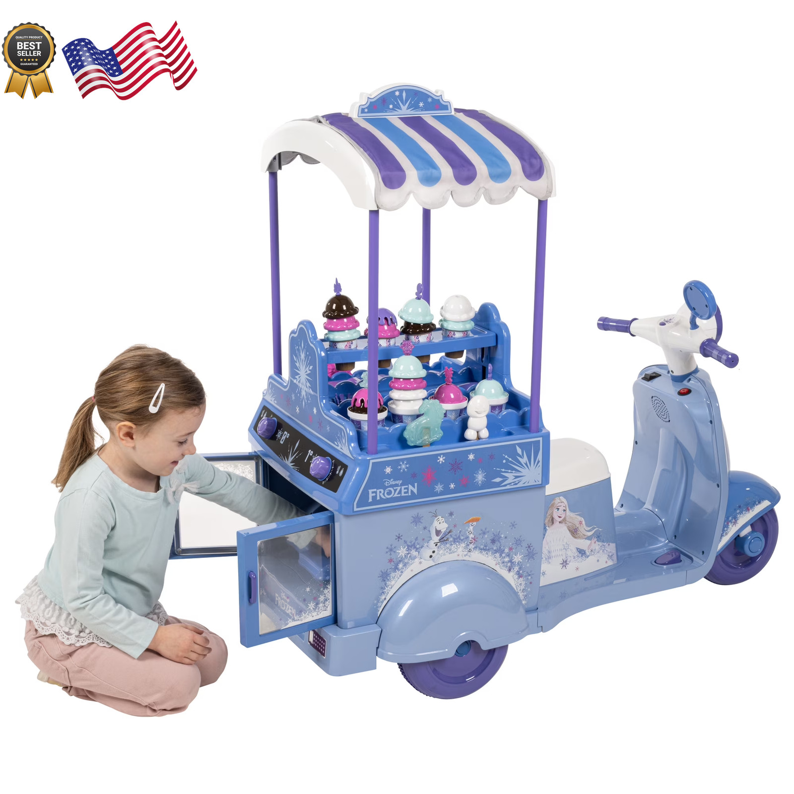 Kids Disney Frozen Electic Ride On Ice Cream Cart Toy W/ Ice Cream & Music GIFT