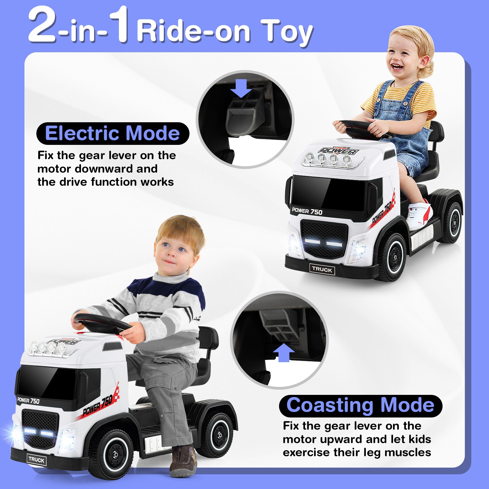 2-in-1 Kids Ride-on Truck 6V Toddler Electric Ride-on Car w/ Music & Horn Sound