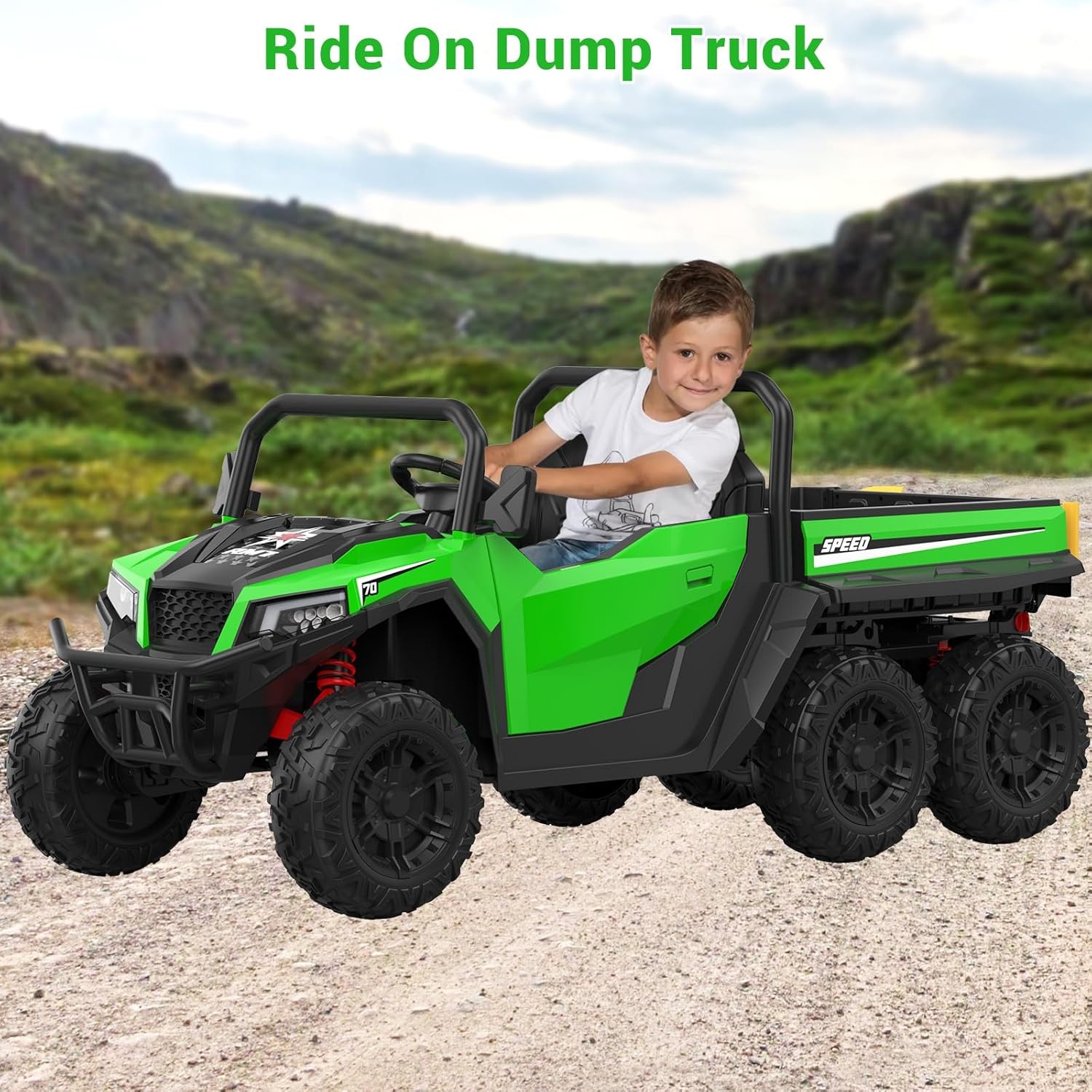 24V 4WD Electric Ride On Dump Truck w/ Remote Control, 2-Seater Kids Ride On Car