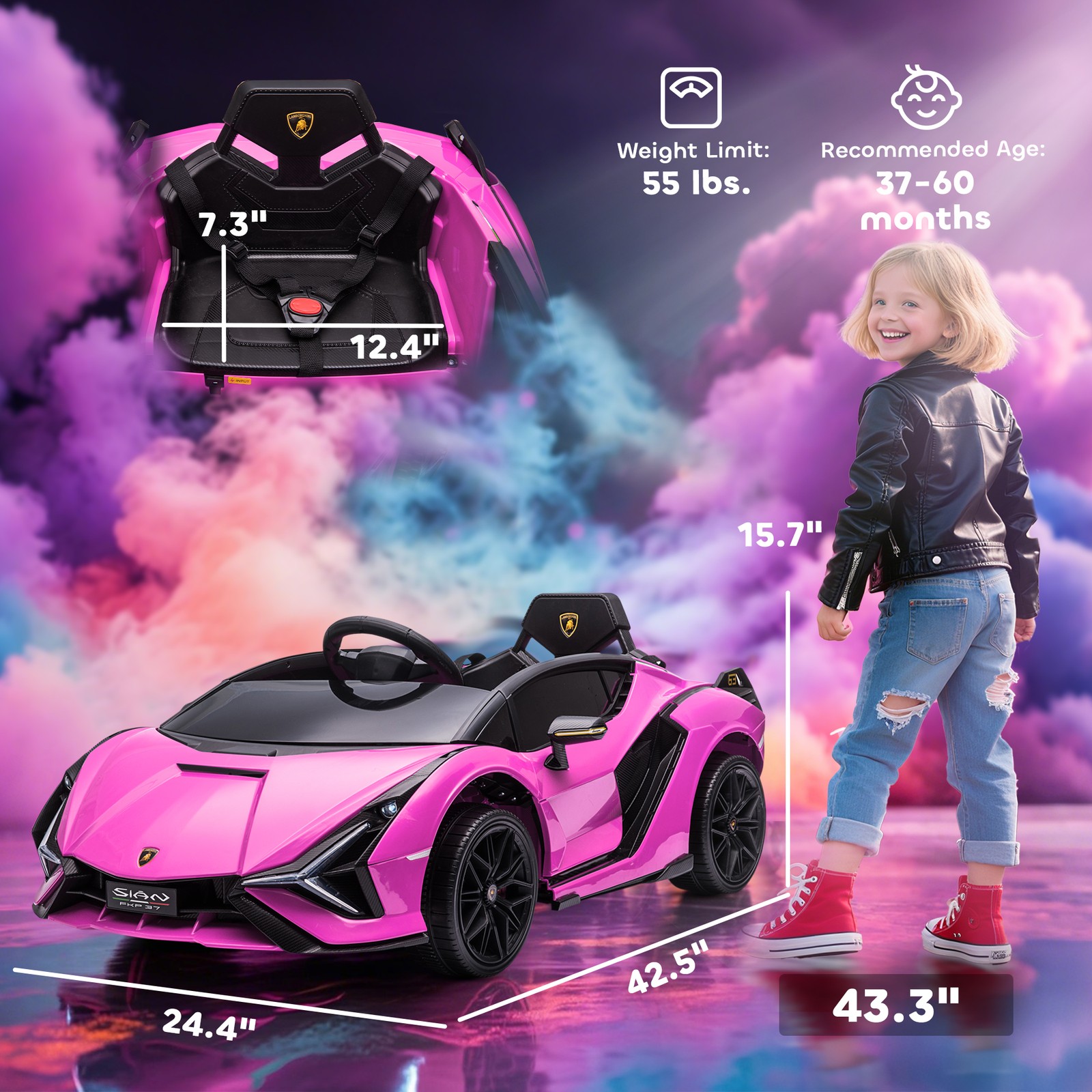 12V Lamborghini SIAN Licensed Electric Car for Kids, Pink