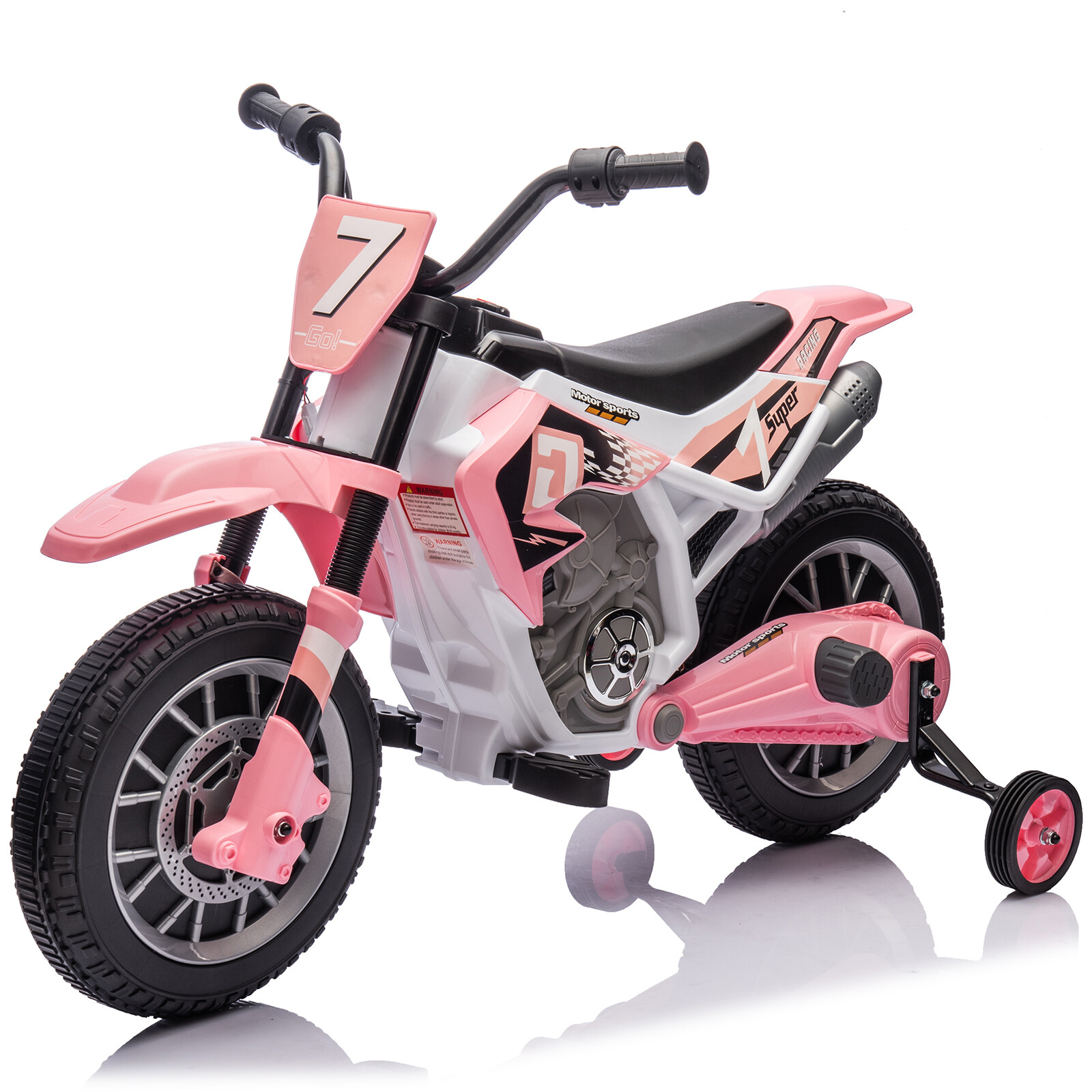 12V Kids Ride On Motorbike Motorcycle Dirt Bike with Music,Training Wheels Pink