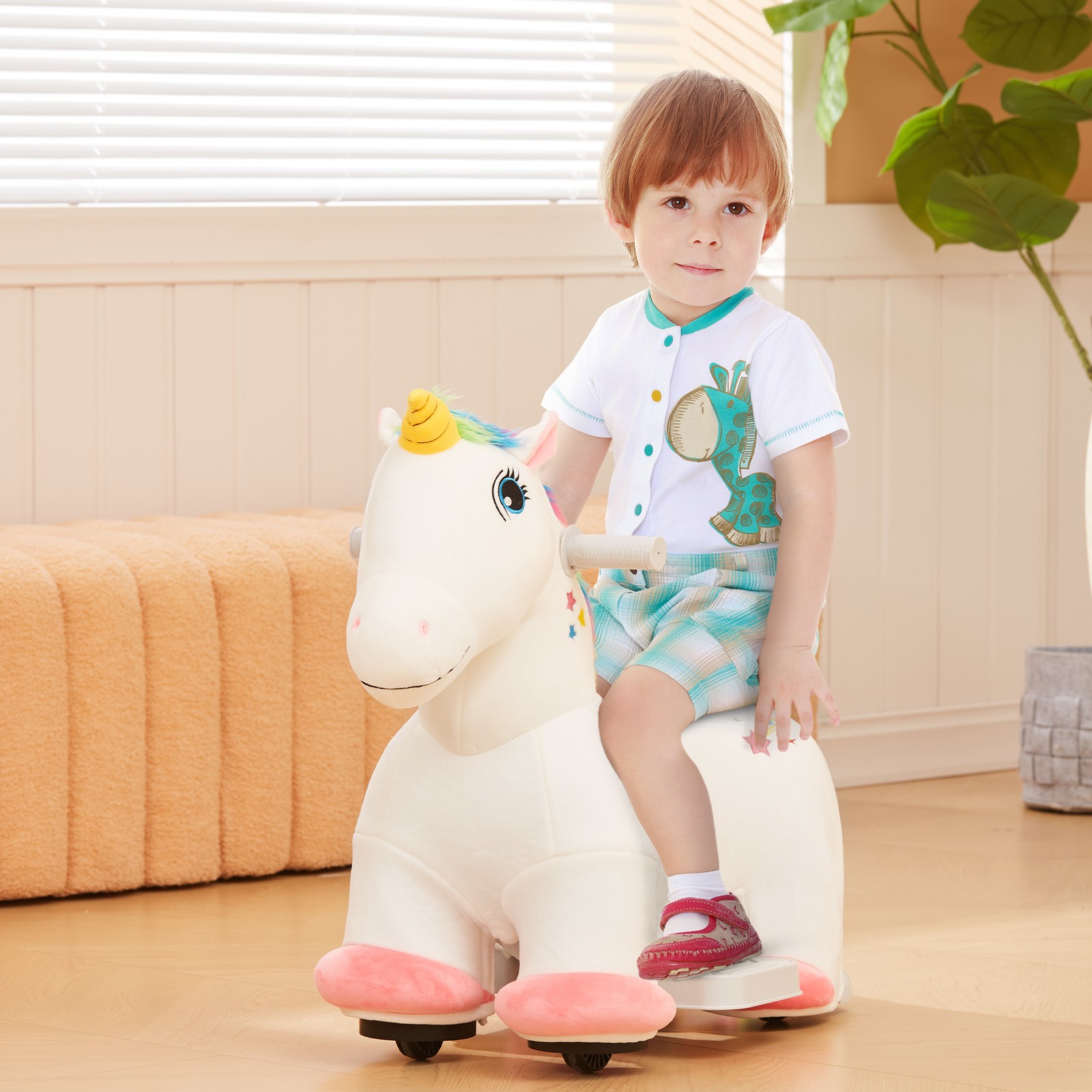 6V Kids Electric Ride on Unicorn w/ Music Forward, White