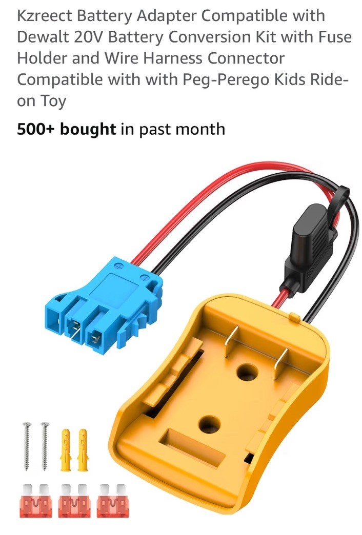 Peg-Perego Battery Upgrade Kit Convert 12V Lead Acid to 18V/20V Lithium Battery