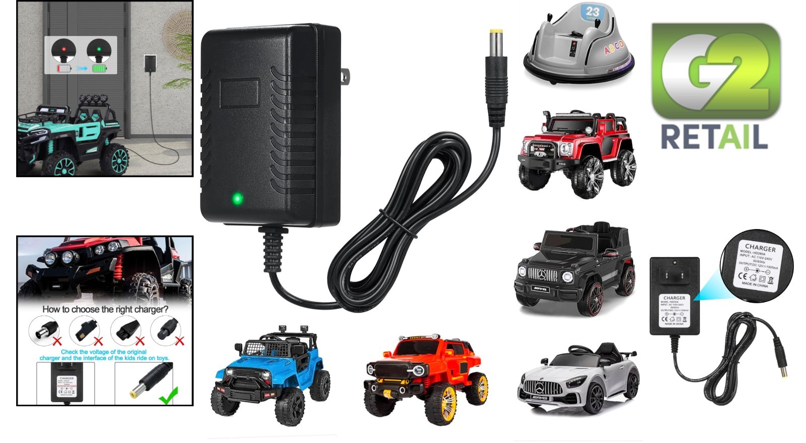 Fast Charging 12V Charger for Kids’ Electric Ride-On Vehicles – Durable Design