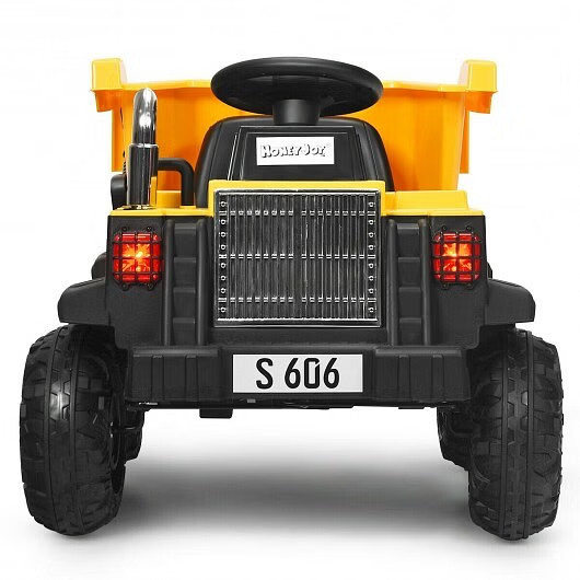 12V Battery Kids Ride On Dump Truck with Electric Bucket and Dump Bed-Yellow – C