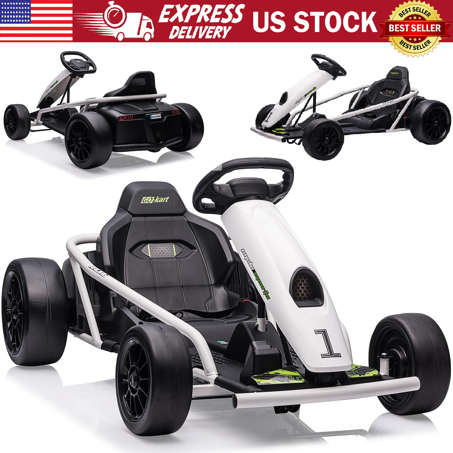 24V Go Kart for Kids Drifting Car Electric Ride on Toy 9Ah Battery 300W*2 Motor