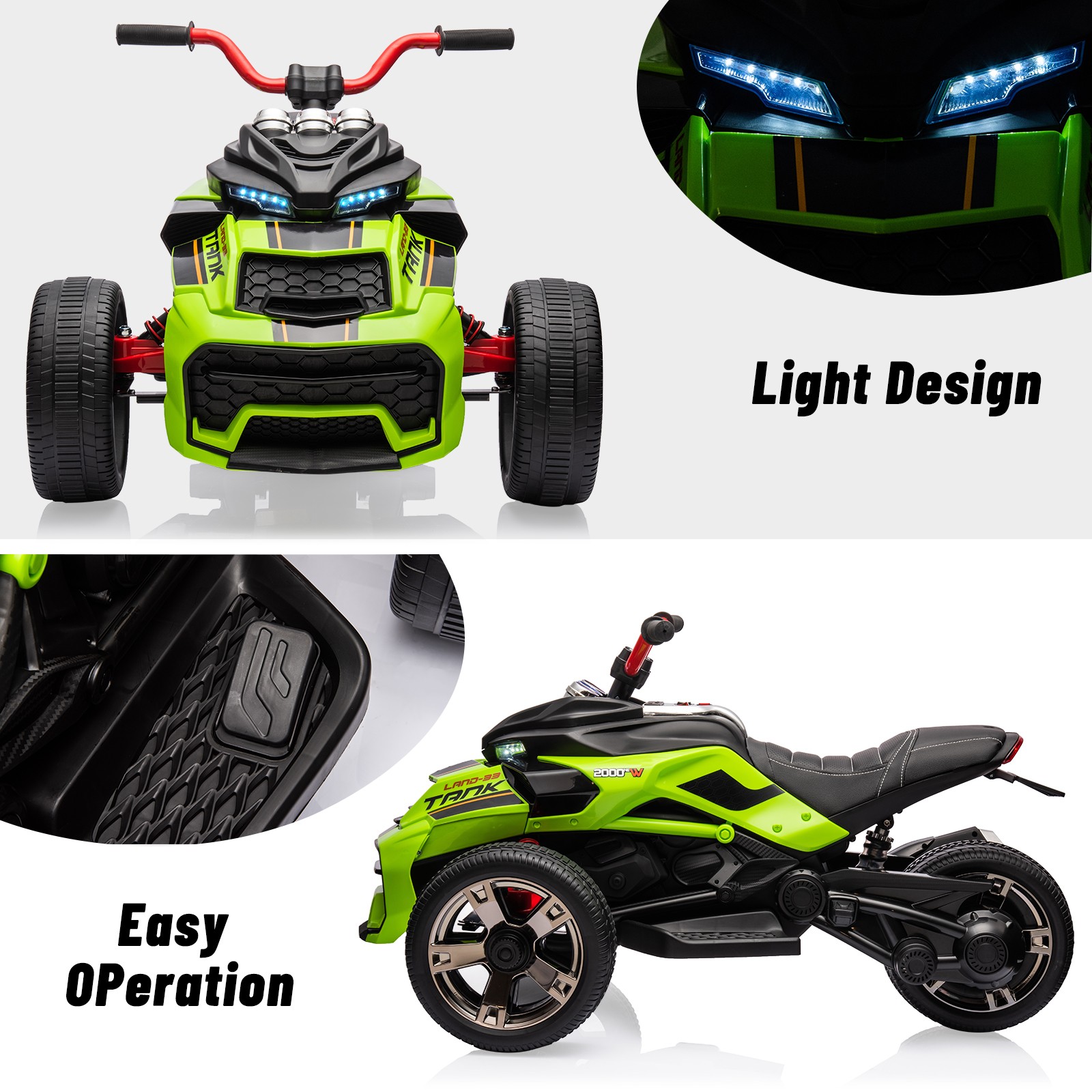 Kid Electric ATV 12V 7Ah Battery 55W Dual-Motor 7mph EVA Tires Outdoor Toy,Green