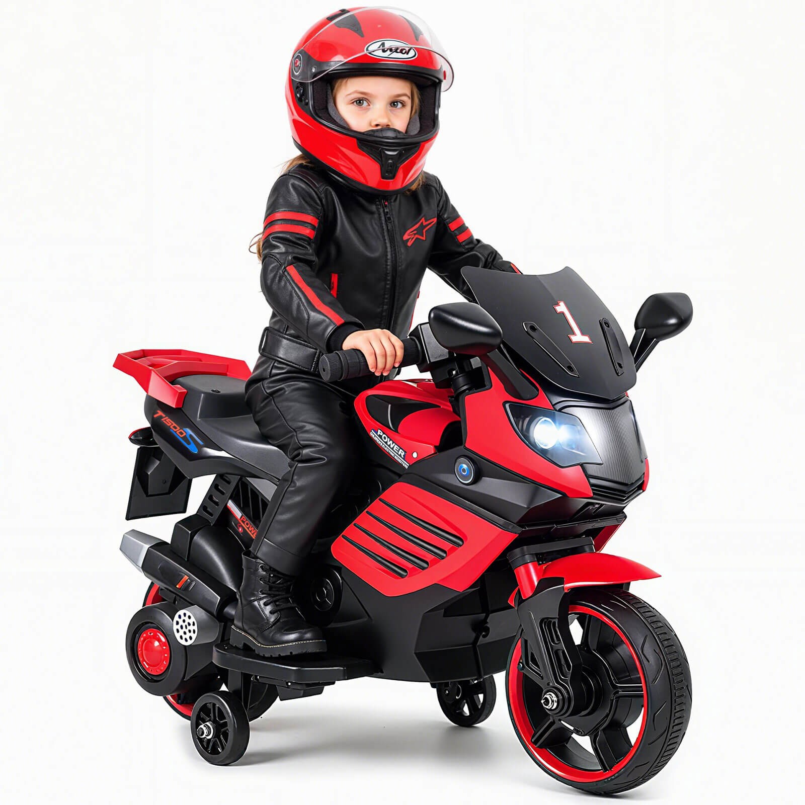 6V Kids Motorcycle w/Music, Horn, Detachable Training Wheels & LED Headlights