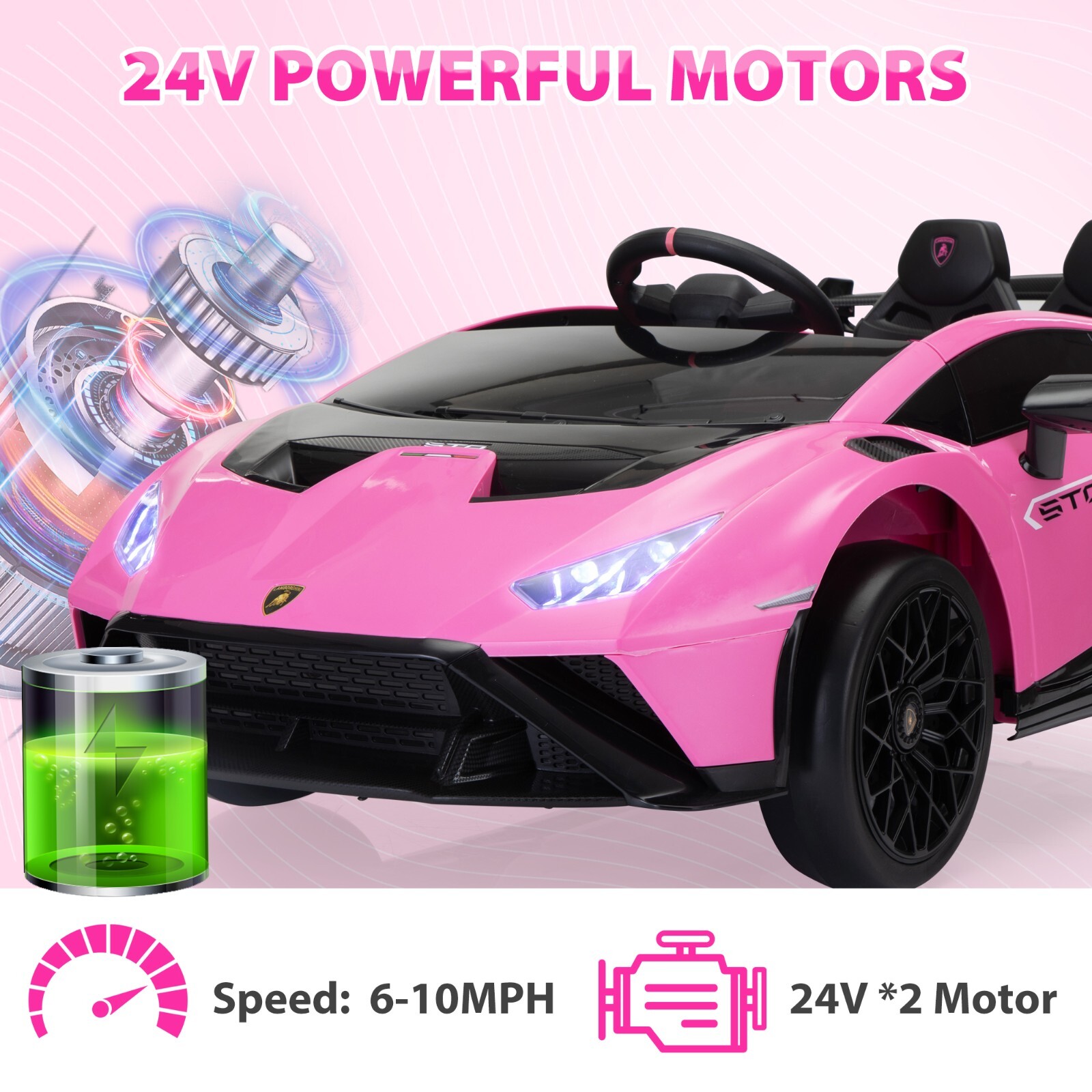 24V Electric Kids Ride on Powered Car Licensed Lamborghini STO w/ Remote Control