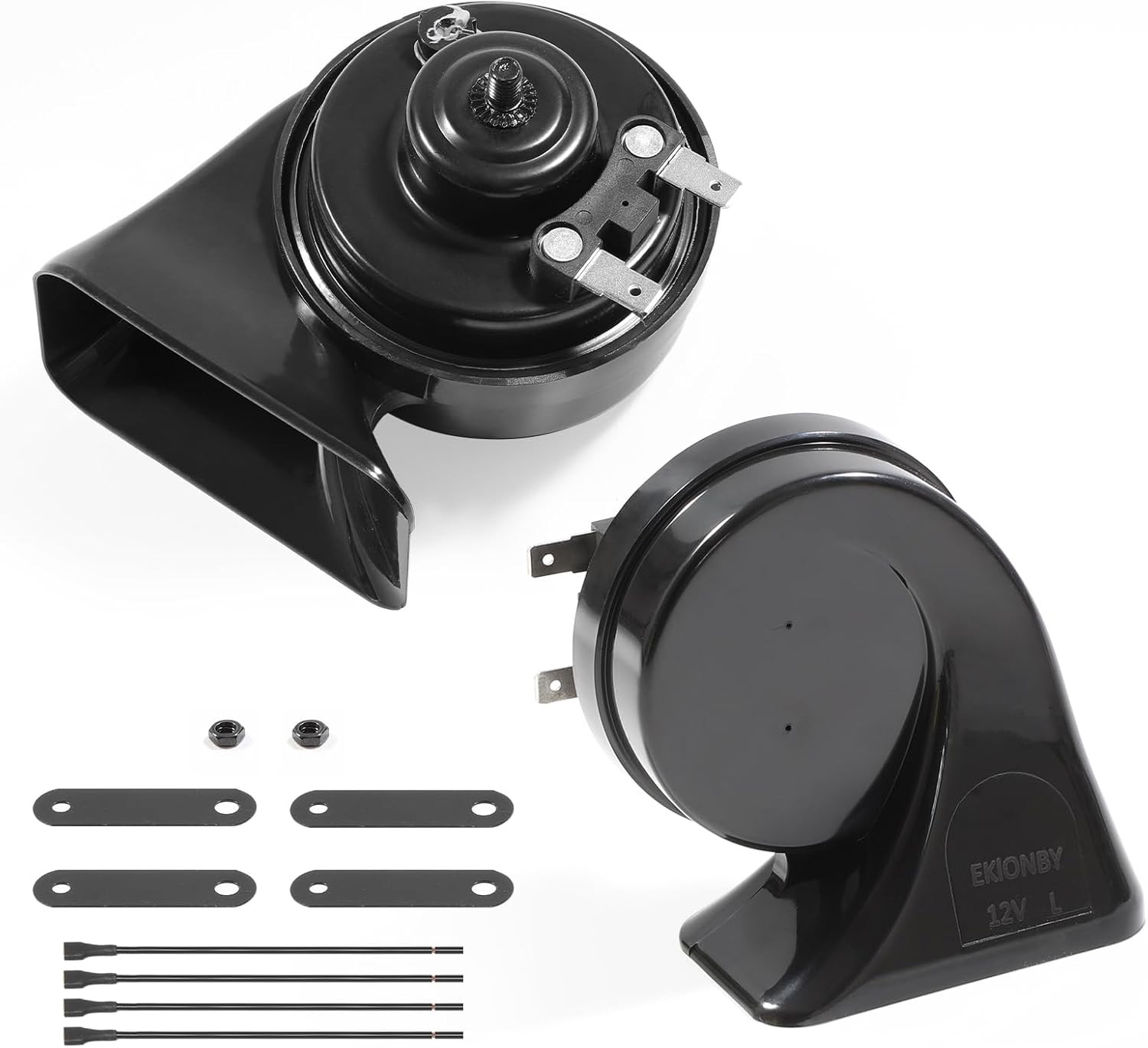 Car Horn，12V Super Loud Electric Waterproof Horn Kit, 2-Piece (1 High-Tone + 1 L
