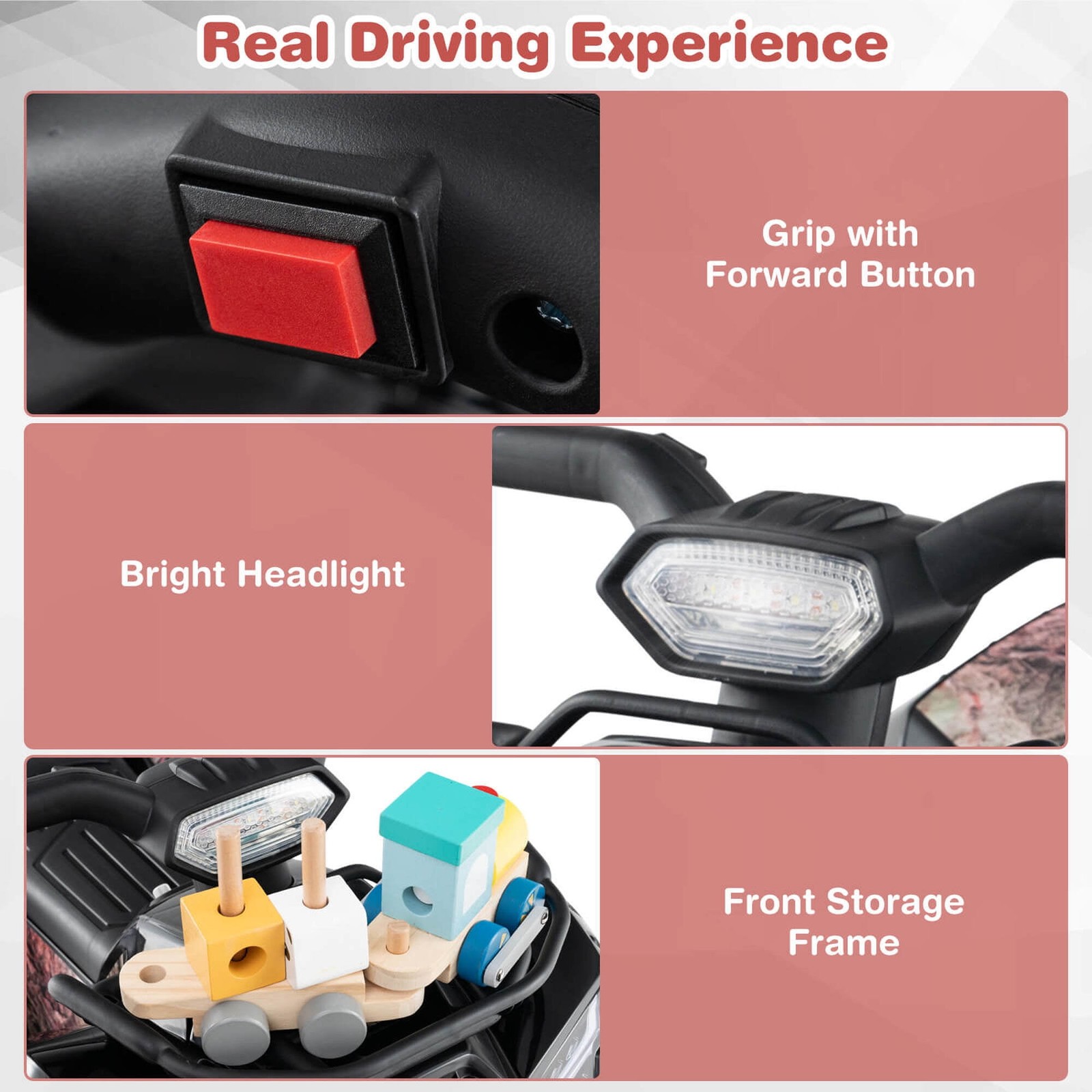 6V Electric Kids Toy Car Black with Music, Story & USB Front Storage Basket