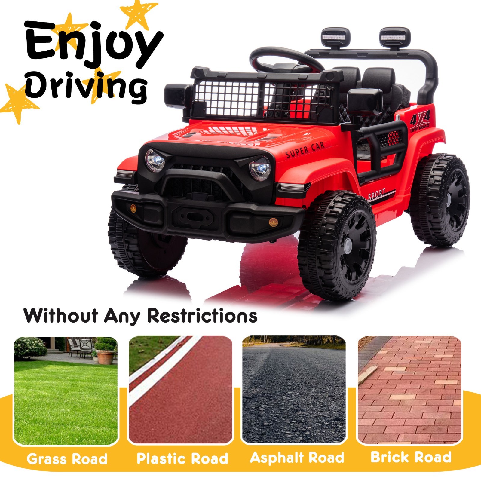 24V Kids Ride on Electric Car w/Remote, Power Wheels Toys for Boys & Girls,Red