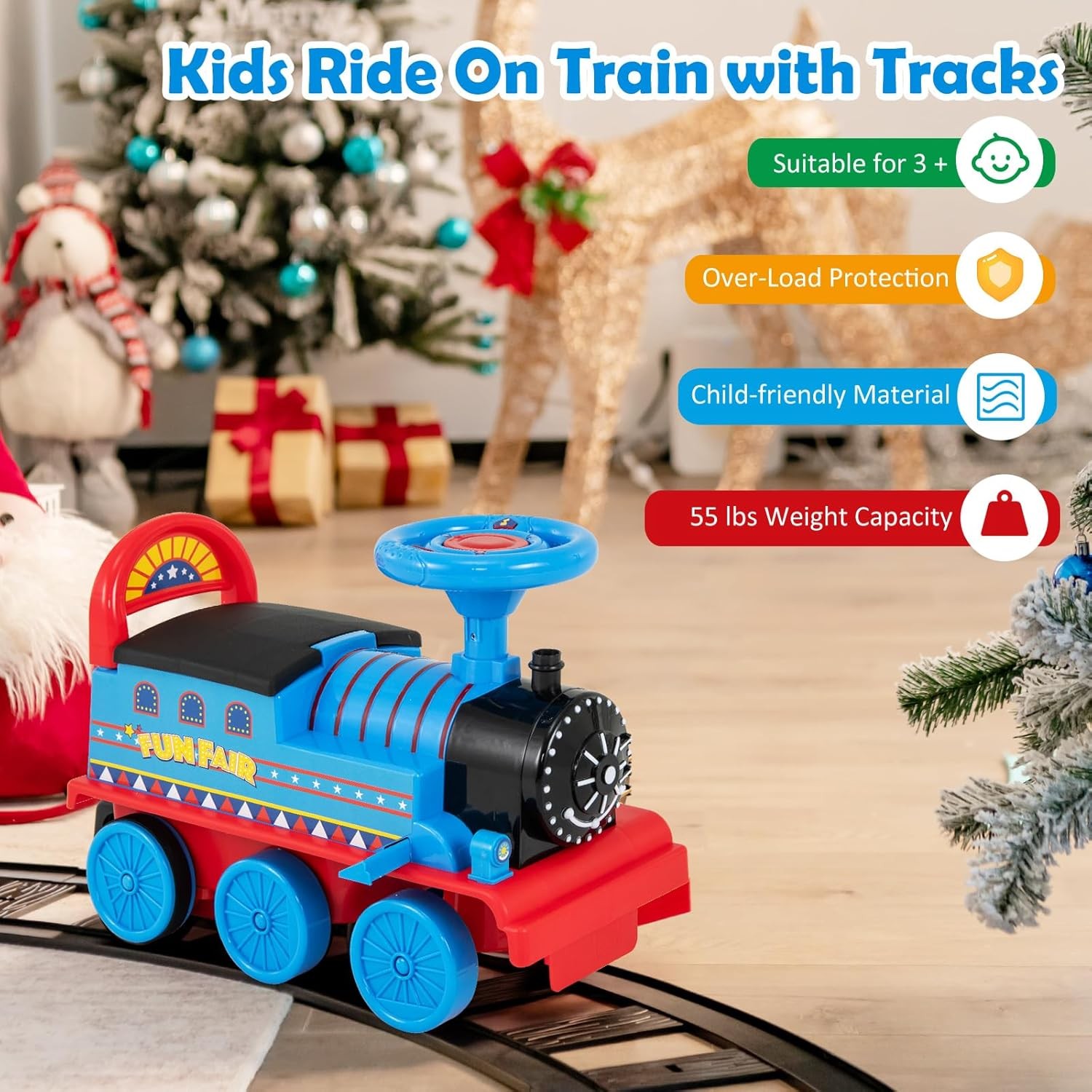 Ride-On Train 6V Circular Track Ride On Toy Tracks Storage Seat Light Music