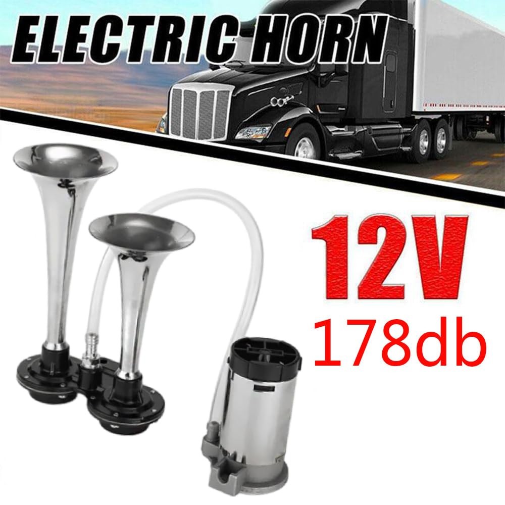 178DB 12V Double Tube Metal Car Horn Electric Auto Air Super Loud Compressor