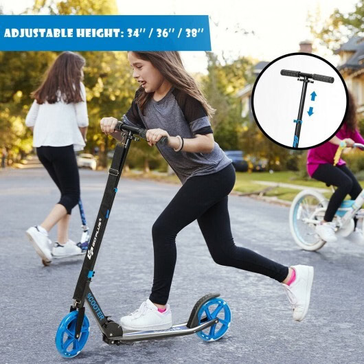 Portable Folding Sports Kick Scooter with LED Wheels-Blue – Color: Blue