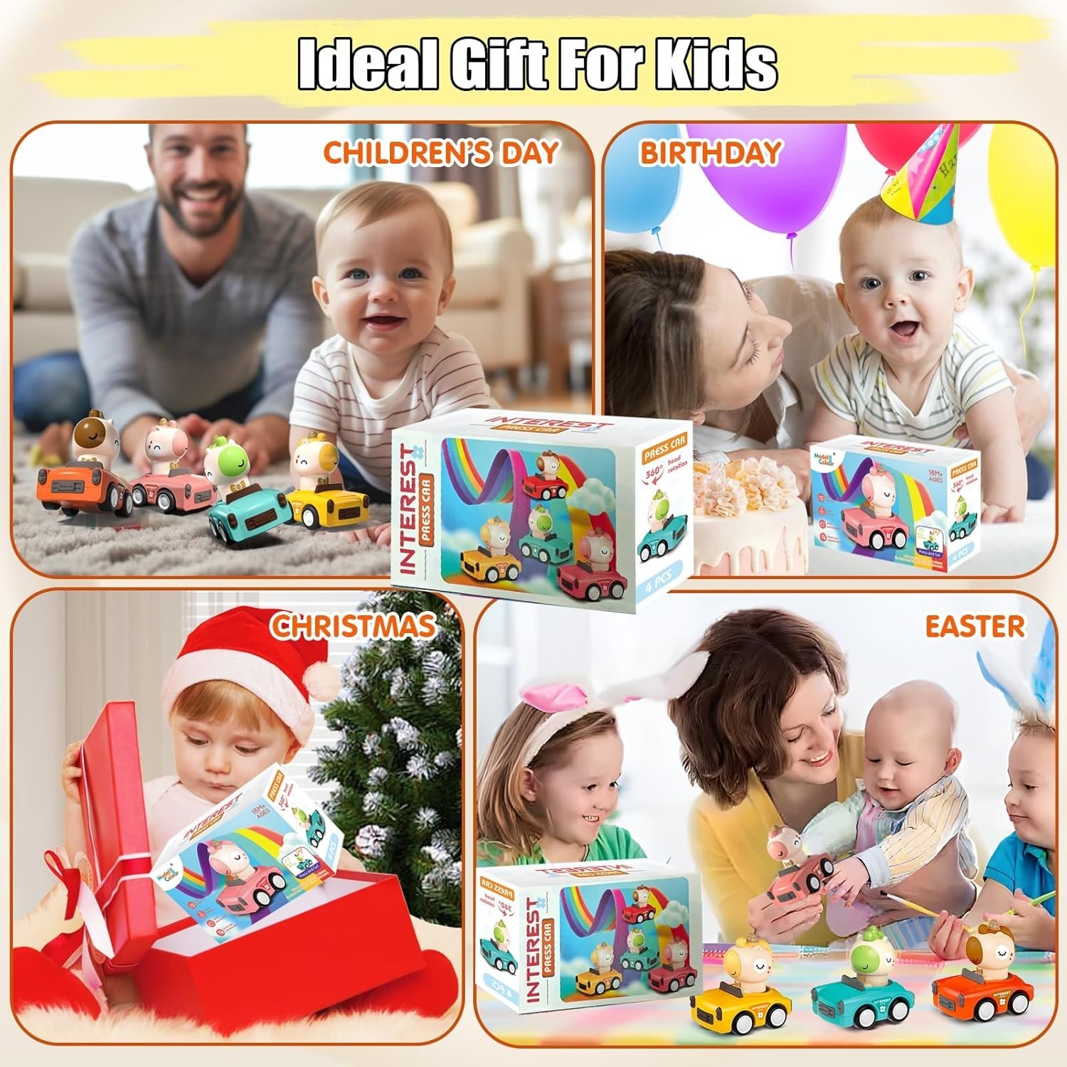 Colorful Friction Car Toy Set with Rotating Animal Drivers – Ideal for Toddlers