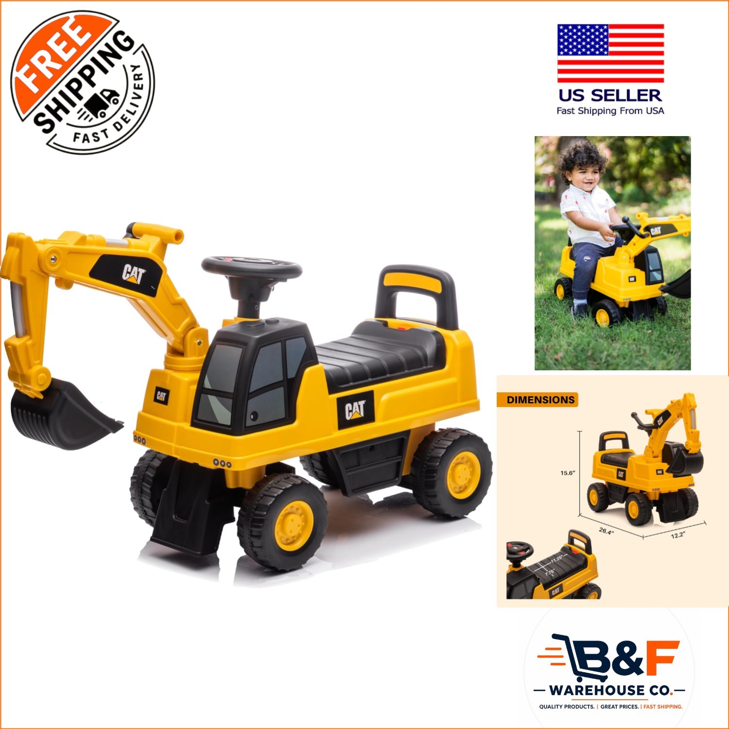 Caterpillar Ride-On Excavator for Kids: Fun, Safe Toy with Storage & Sounds