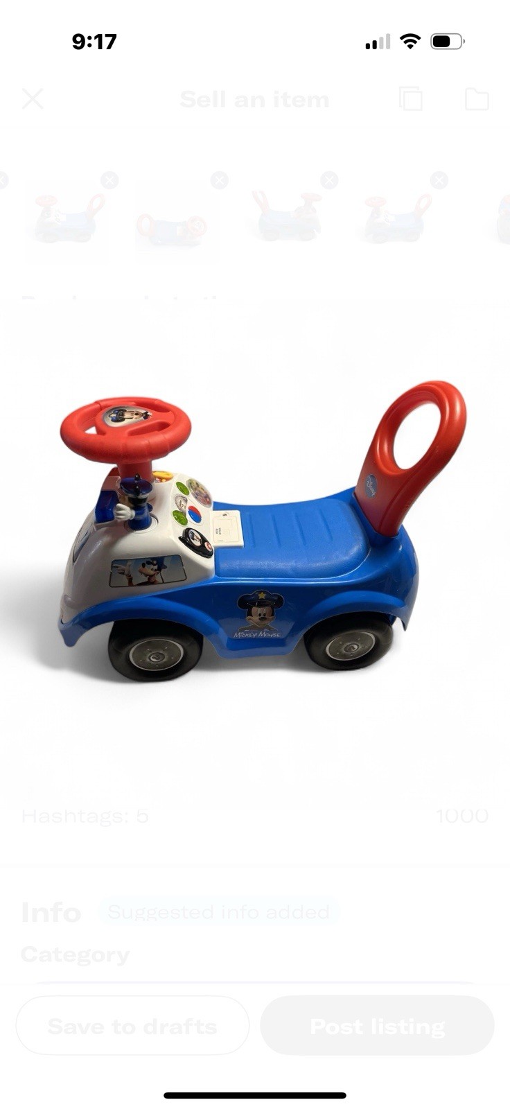 Disney ~ Kiddieland ~ Mickey Mouse ~ Police Car Toy ~ Ride On ~ Baby Walker