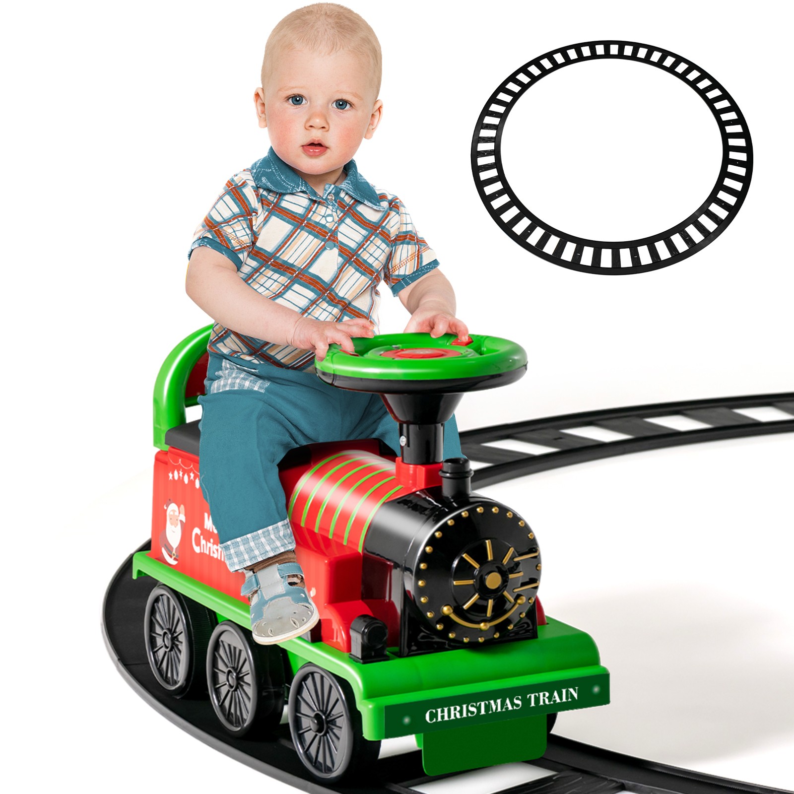 6V Electric Kids Motorized Train Toy with Unique Train Outlook & Stickers Green
