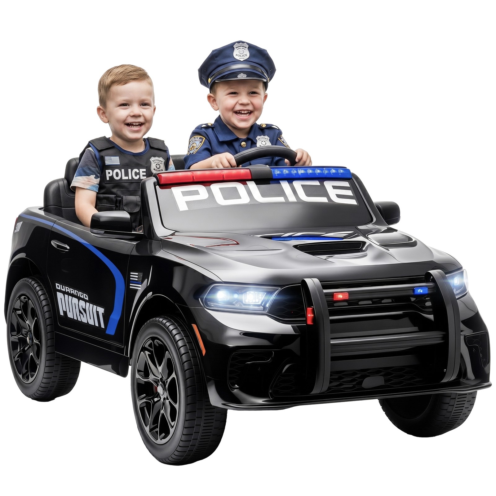 Qaba 12V Licensed Dodge Ride On Police Car with 2 Seater for Age 3-6, Black