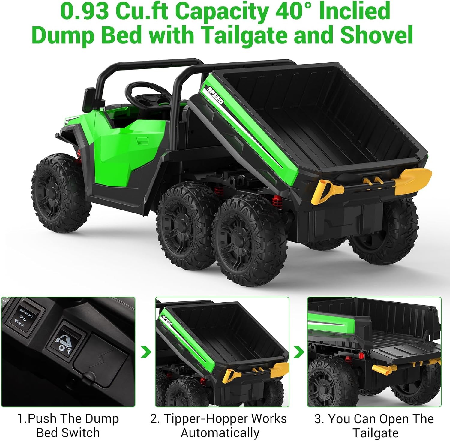 24V 4WD Electric Ride On Dump Truck w/ Remote Control, 2-Seater Kids Ride On Car
