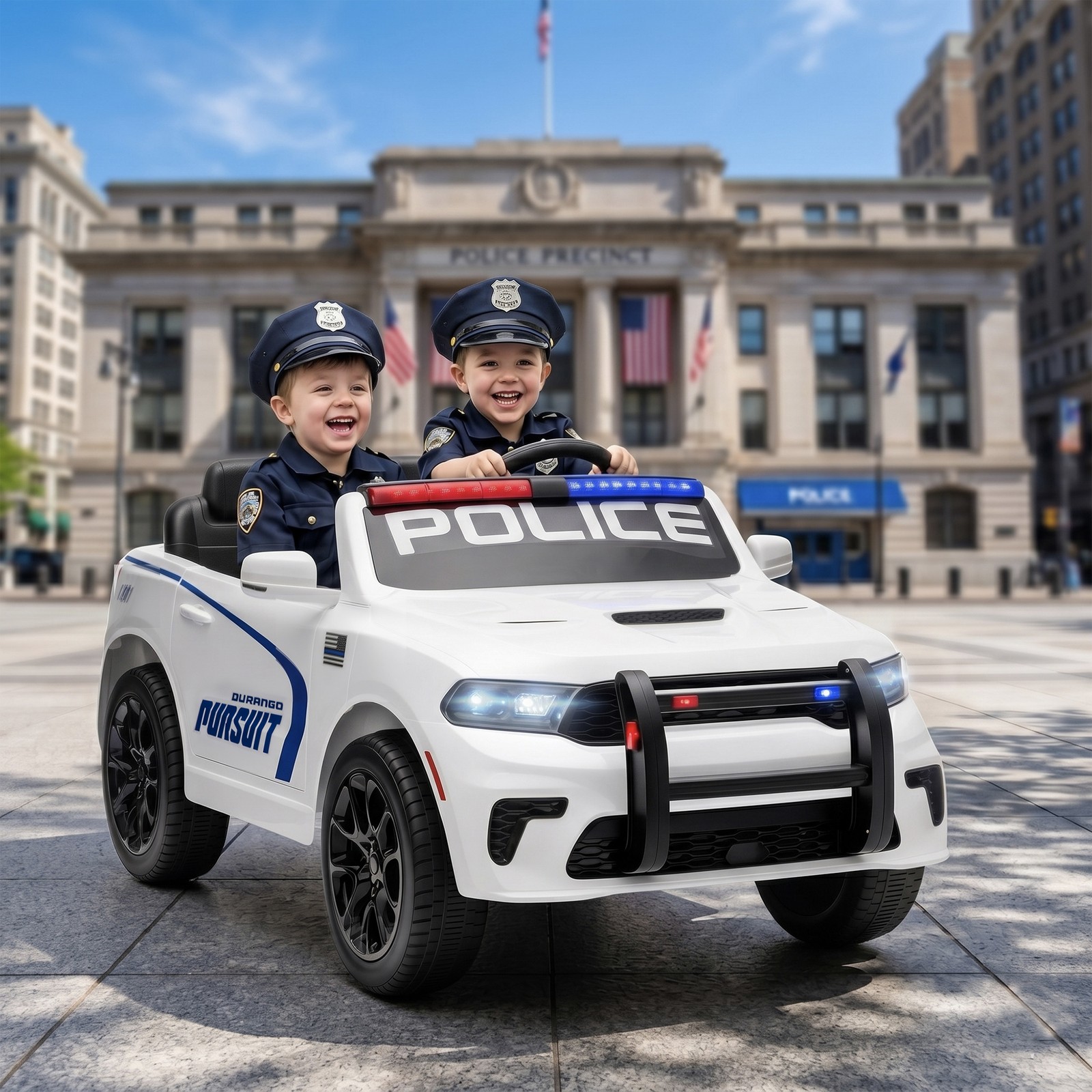Qaba 12V Licensed Dodge Ride On Police Car with 2 Seater for Age 3-6, White