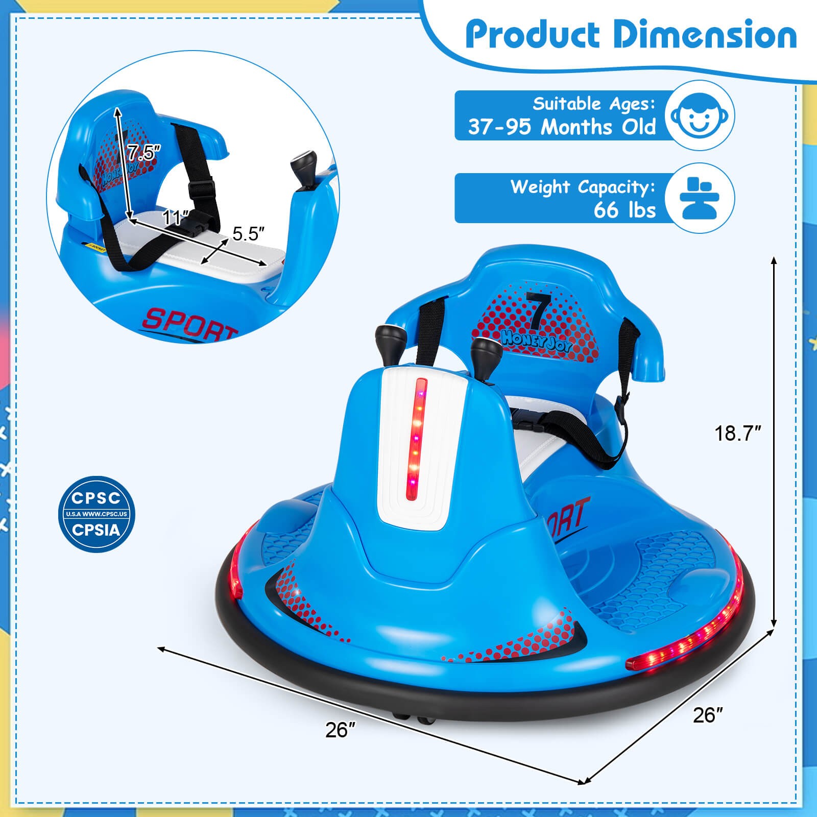 12V Kids Ride On Bumper Car Electric Toddlers Vehicle with Remote Control Blue