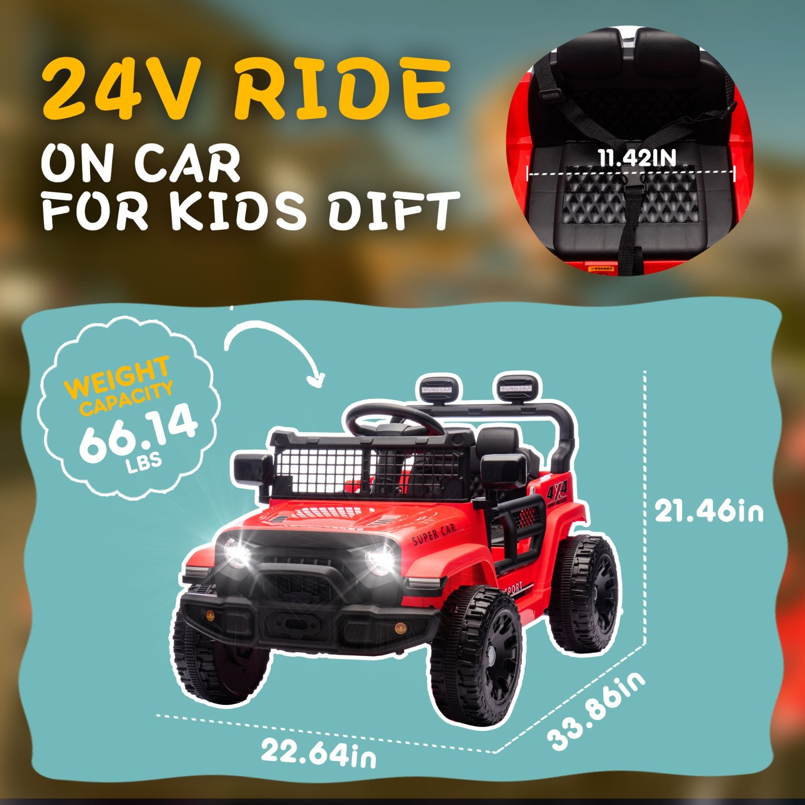 24V Kids Ride on Electric Car w/Remote, Power Wheels Toys for Boys & Girls,Red