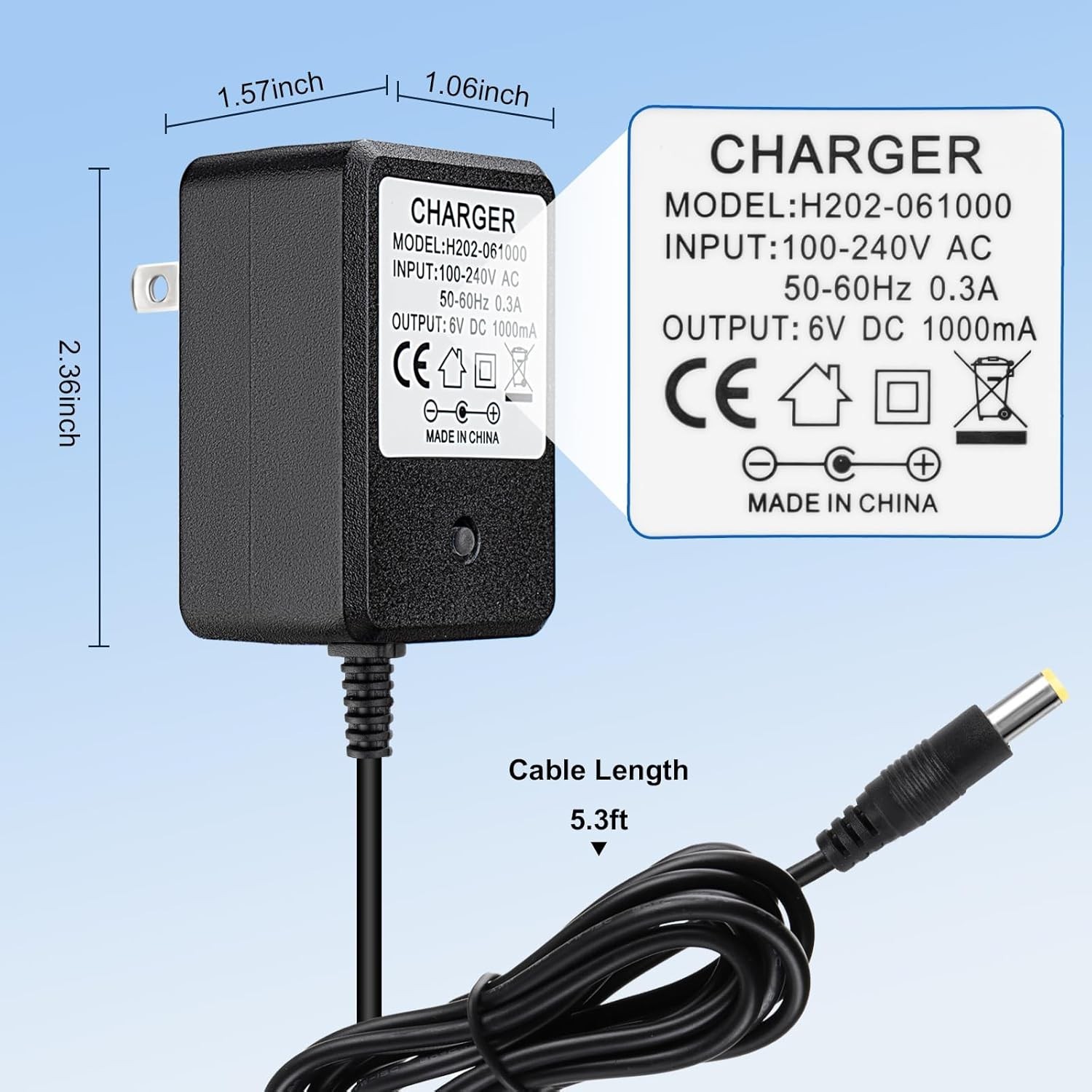 6V Charger for Kids Ride On Car Toys, 6 Volt Battery Charger for Flybar Bumpe…