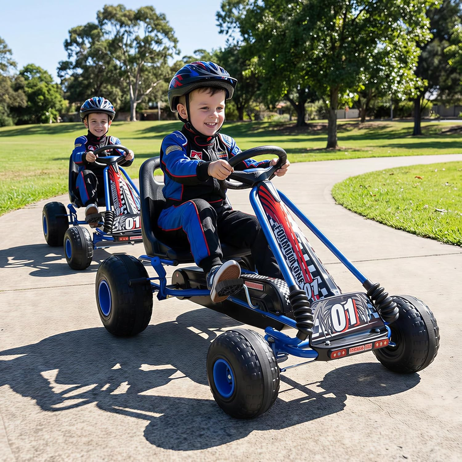 Pedal Go Kart, 4 Wheeler Toddler Racing Ride on Pedal Car Toy, Forward/Backward,