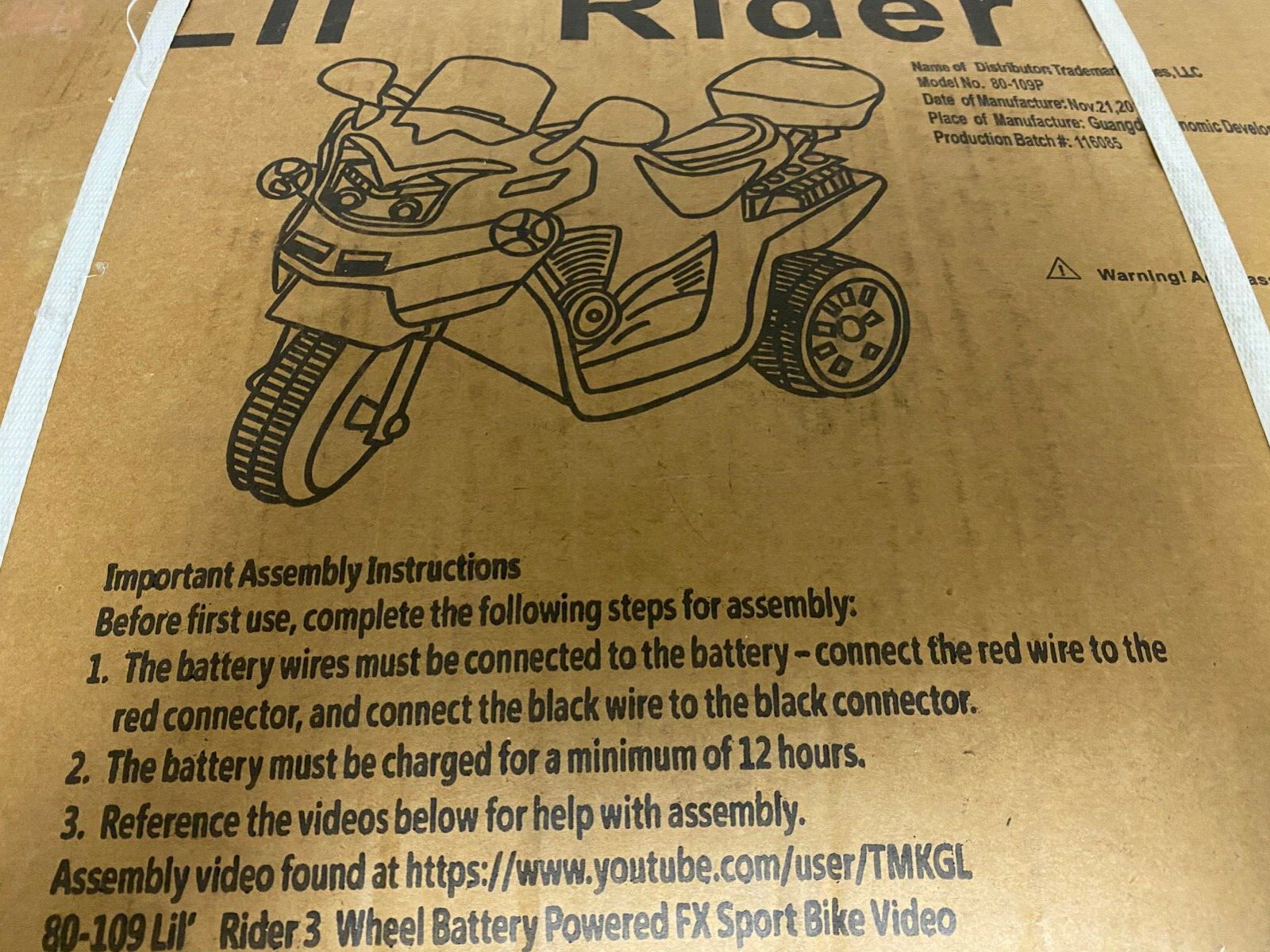 New Lil Rider 80-109P 3 Wheel Ride on