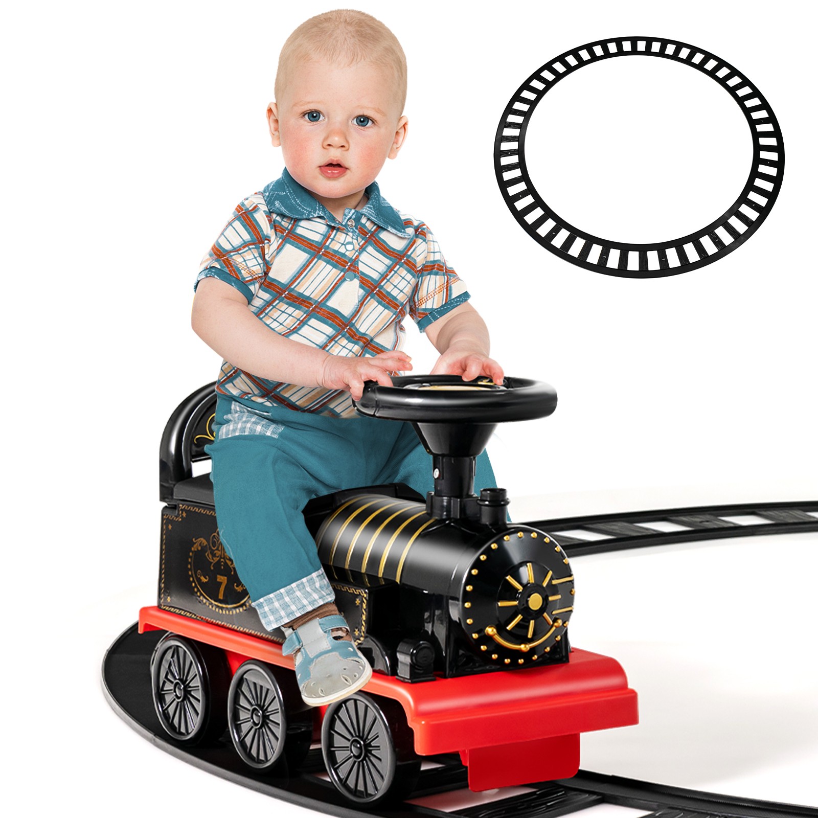 6V Electric Kids Motorized Train Toy with Unique Train Outlook & Stickers Black