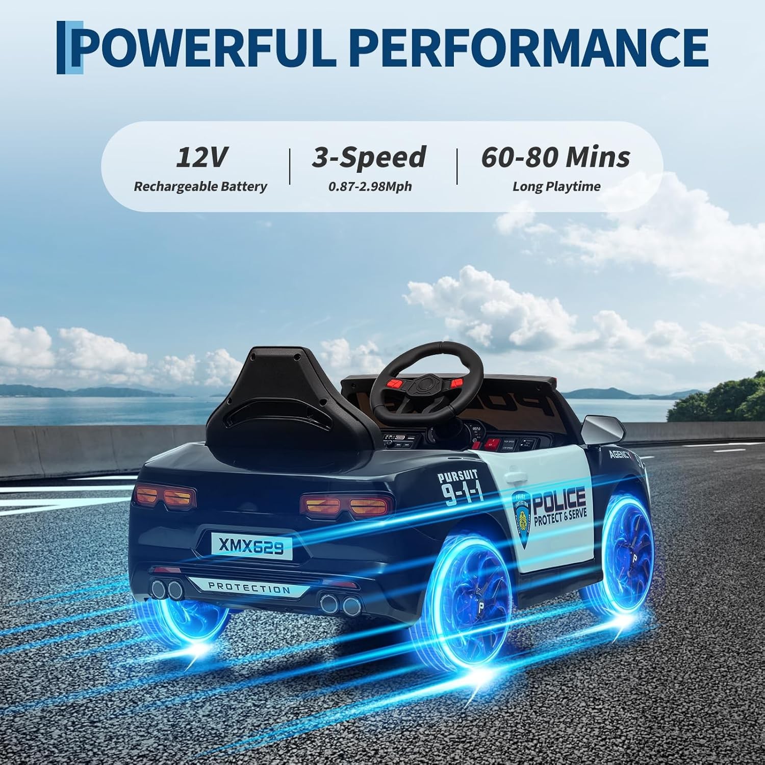 Police Car Ride on Electric Car for Kids,Battery Powered Ride-on Toys Cop Cars